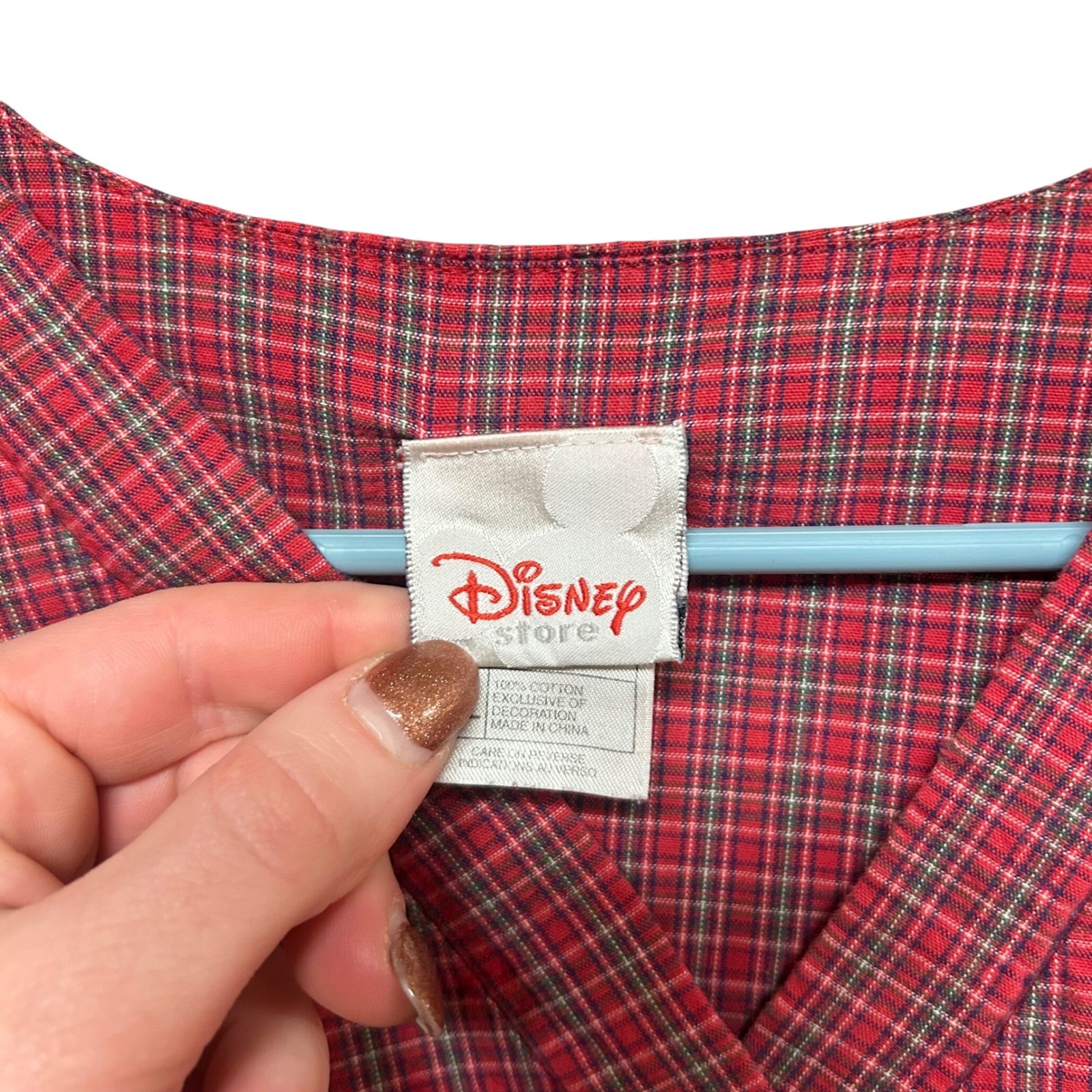 Disney Store Winnie the Pooh Nightshirt L/XL Red Plaid Eeyore Vintage Sleepwear