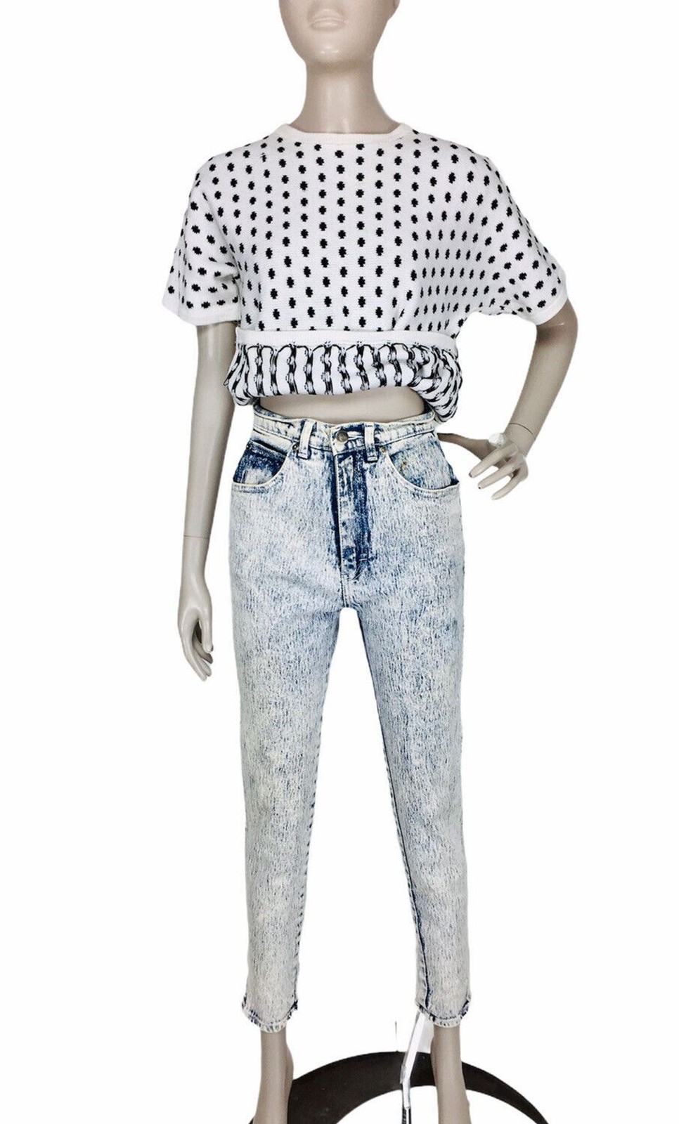 Vintage 80s STEFANO High-Waisted Stretch Acid Wash Skinny Jeans Size 8