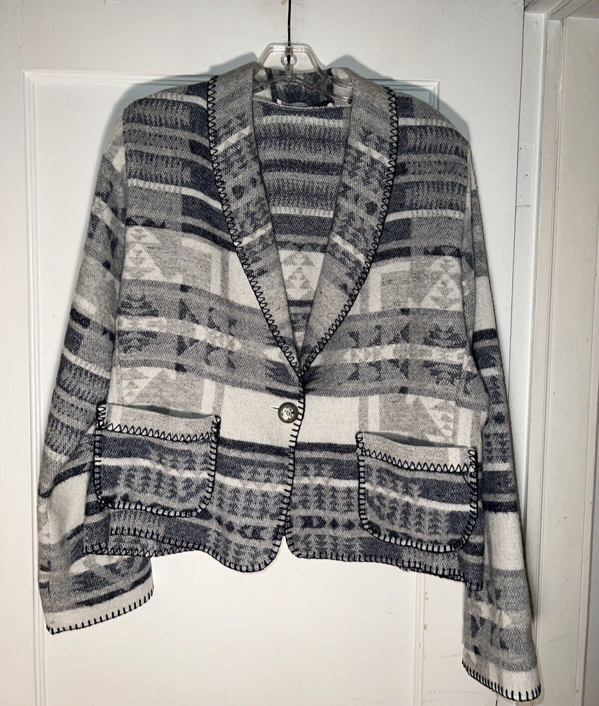 Rhonda Stark Vintage Wool Blend Jacket South Western Aztec Design Size L. c898