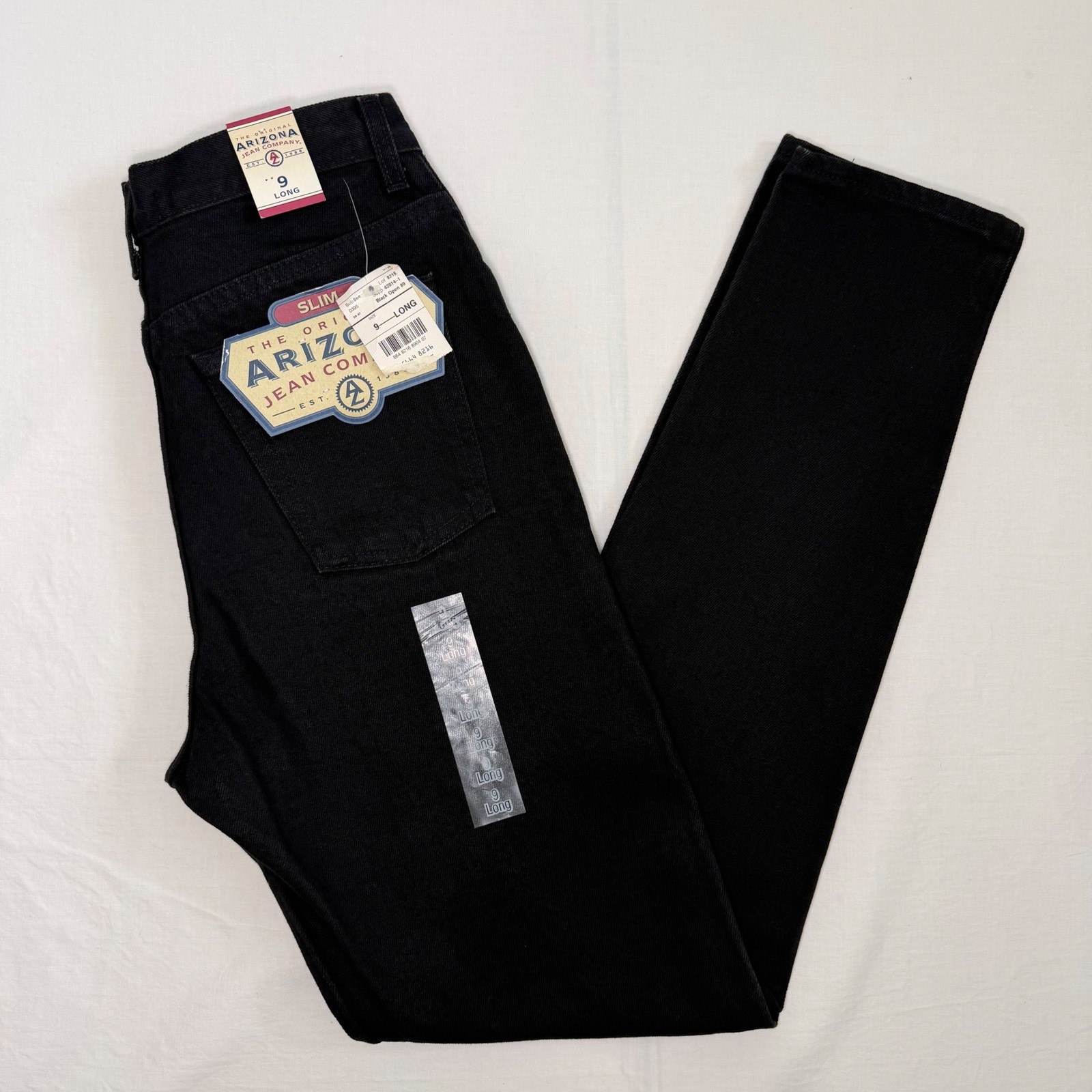 Vintage 90s Deadstock Arizona Jeans Womens Black Slim Size 9 Long NWT Made USA
