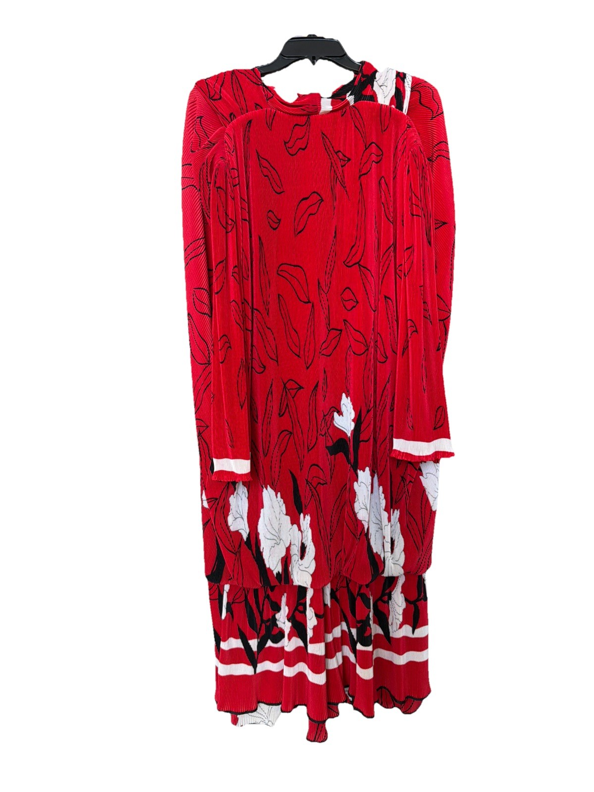 Vintage 80s Virginie Paris Red Floral Pleated Drop Waist Dress (Made In France)