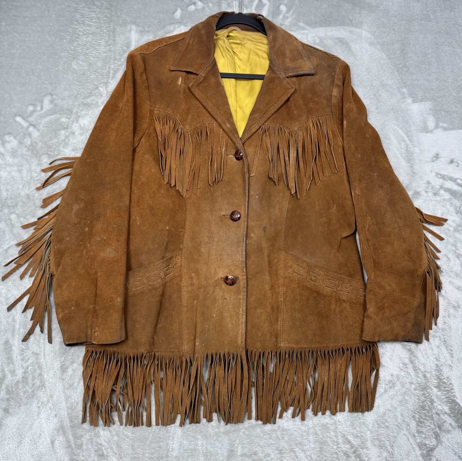 Vintage Pioneer Wear Fringe Jacket Size 16 Brown Suede Leather Western 70s 1970s