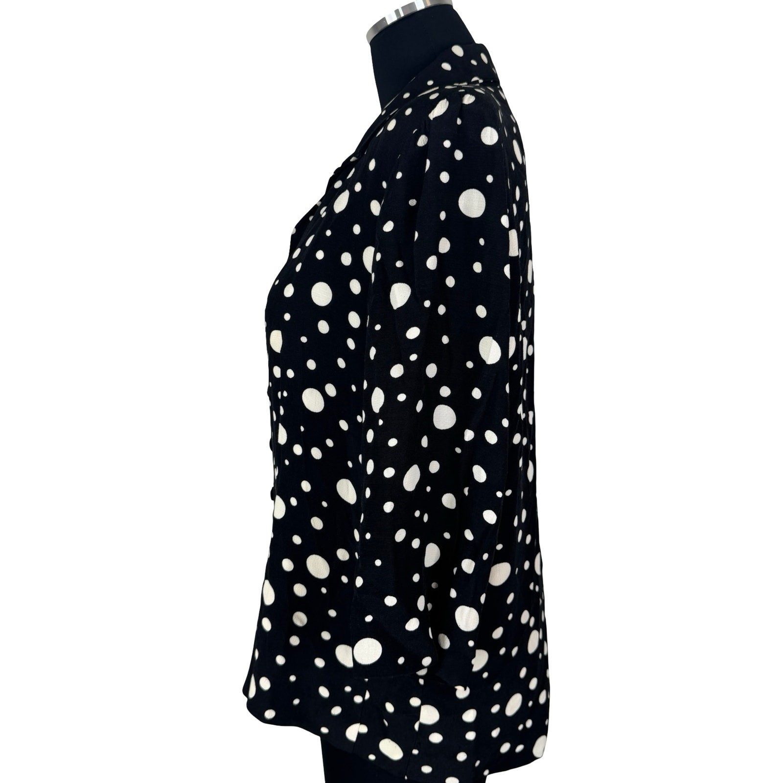 Vintage 80s Black White Polka Dot Blouse Pinup Rockabilly Peplum Retro XL 1X Top