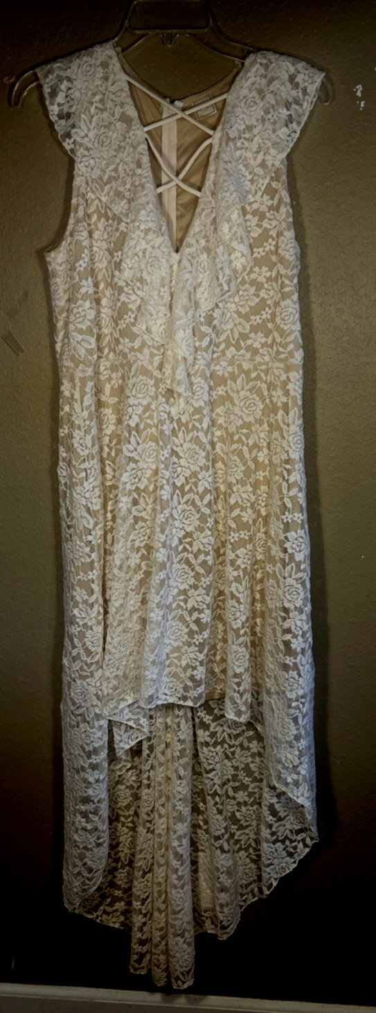 Vintage Lace Cream Maxi Dress Sz 3XL Cottagecore Boho Fairy 2 Level Hem 16-4