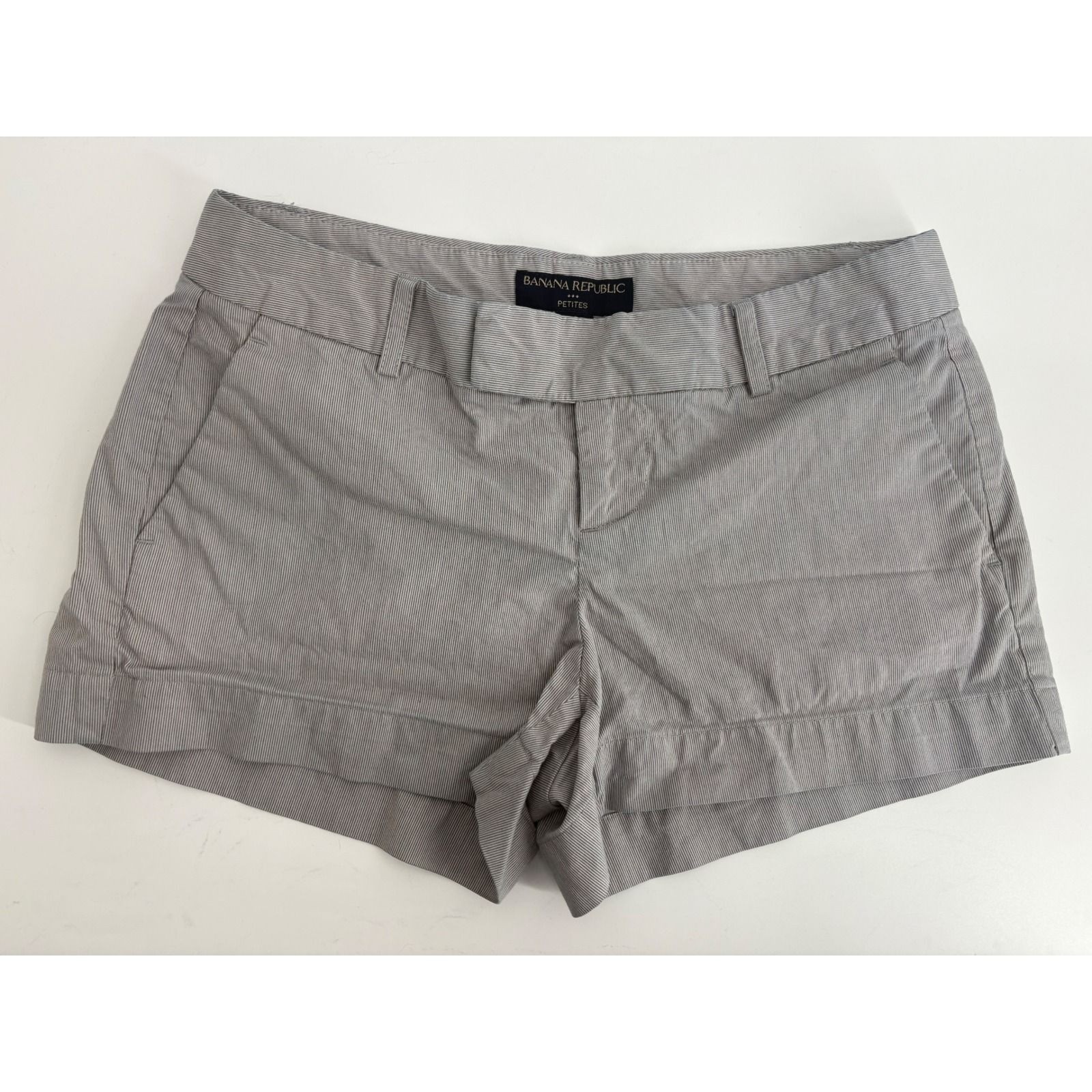 Banana Republic Petites Gray White Striped Cotton Shorts 0P Vintage 2011