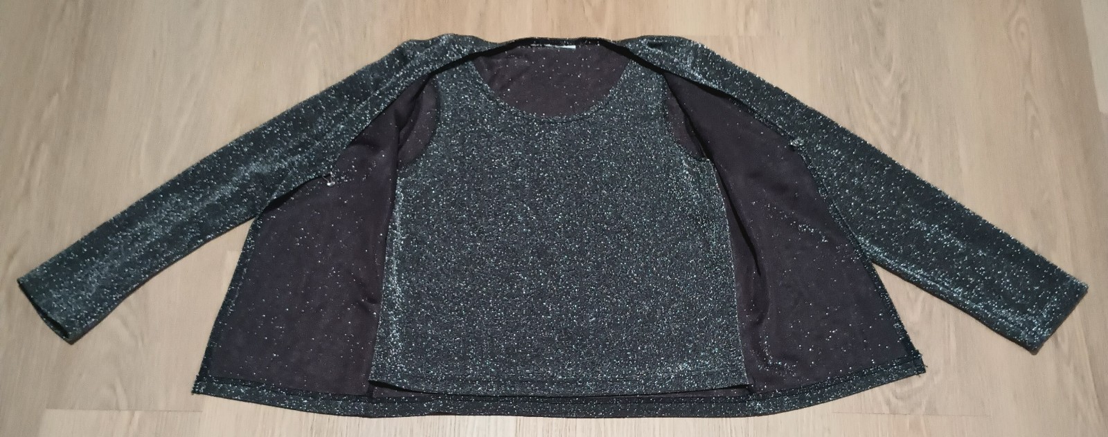 Vtg Stretch Silver Metallic Gray Layered Sparkly Party Festive Top Jacket M