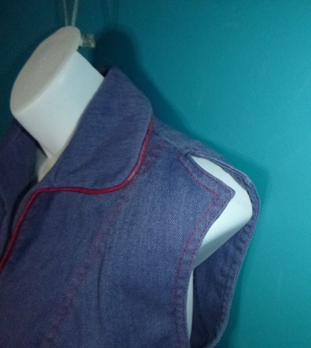 Vtg 70s Groovy The Suit Brand Blue Twill Top & Wide Leg Pants Pleather Trim Sz S