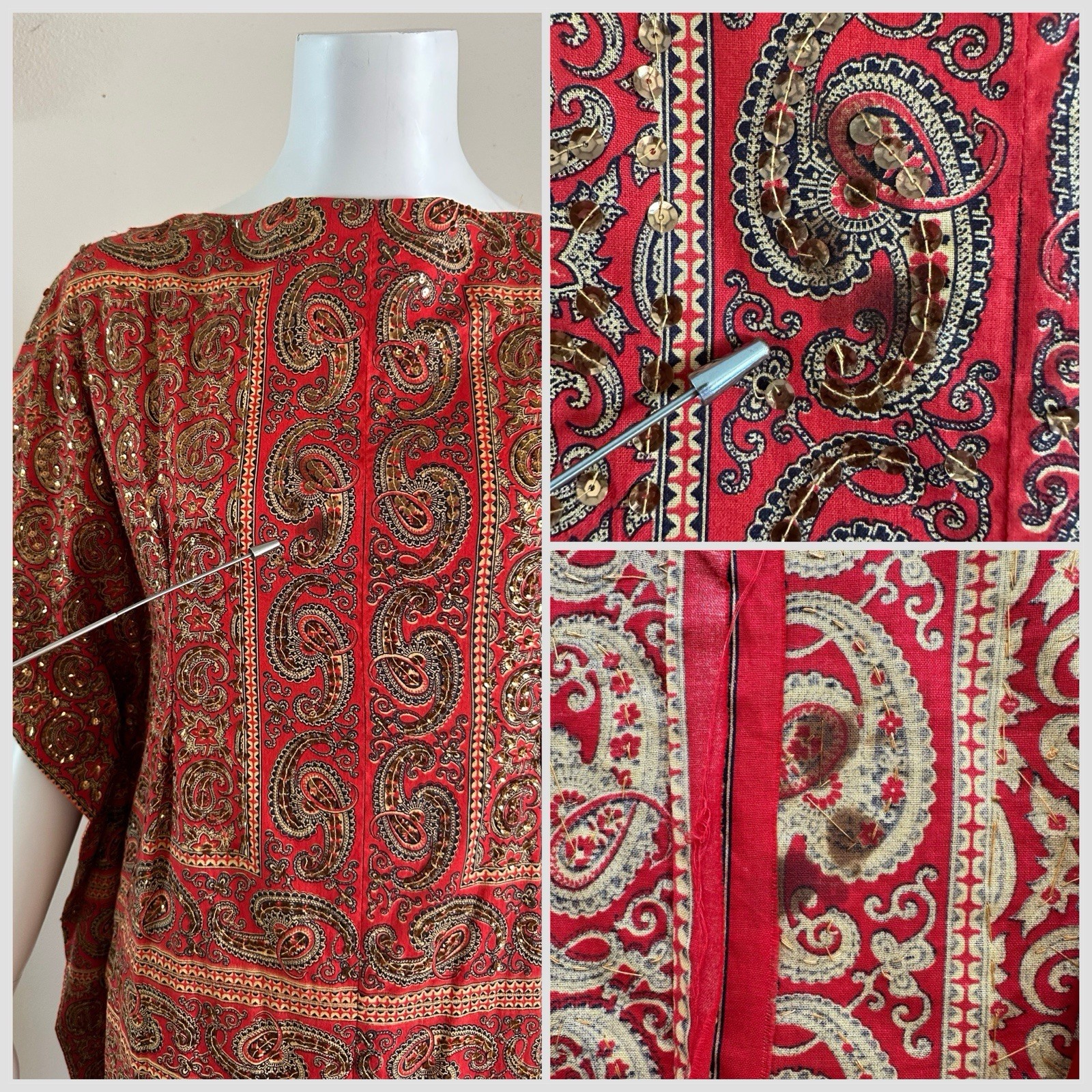 1960s Tipicano Sequined Caftan Hostess Dress Maxi Tunic Resort Sparkle 70s VTG