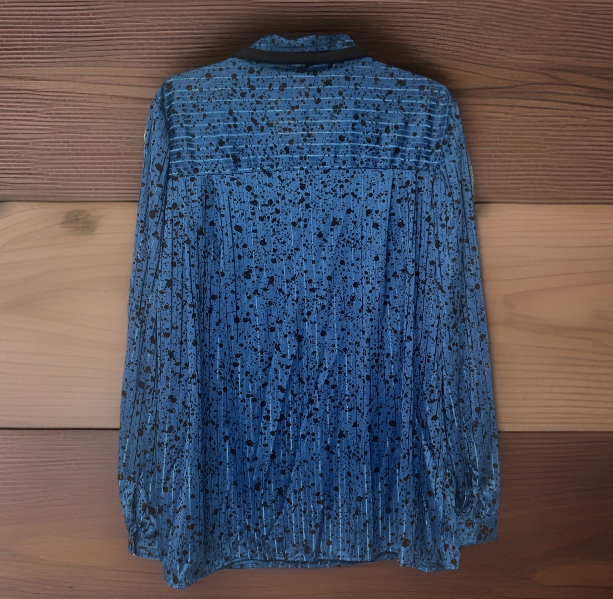 90s Vintage Top Notch Shirt Women40/20w Blue pattern Print Collar Tie Made USA