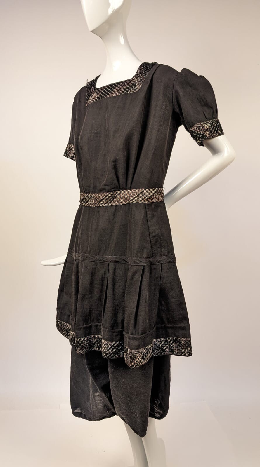 VICTORIAN 19TH C 2 PC BLACK BATHING SUIT W SILK TRIM