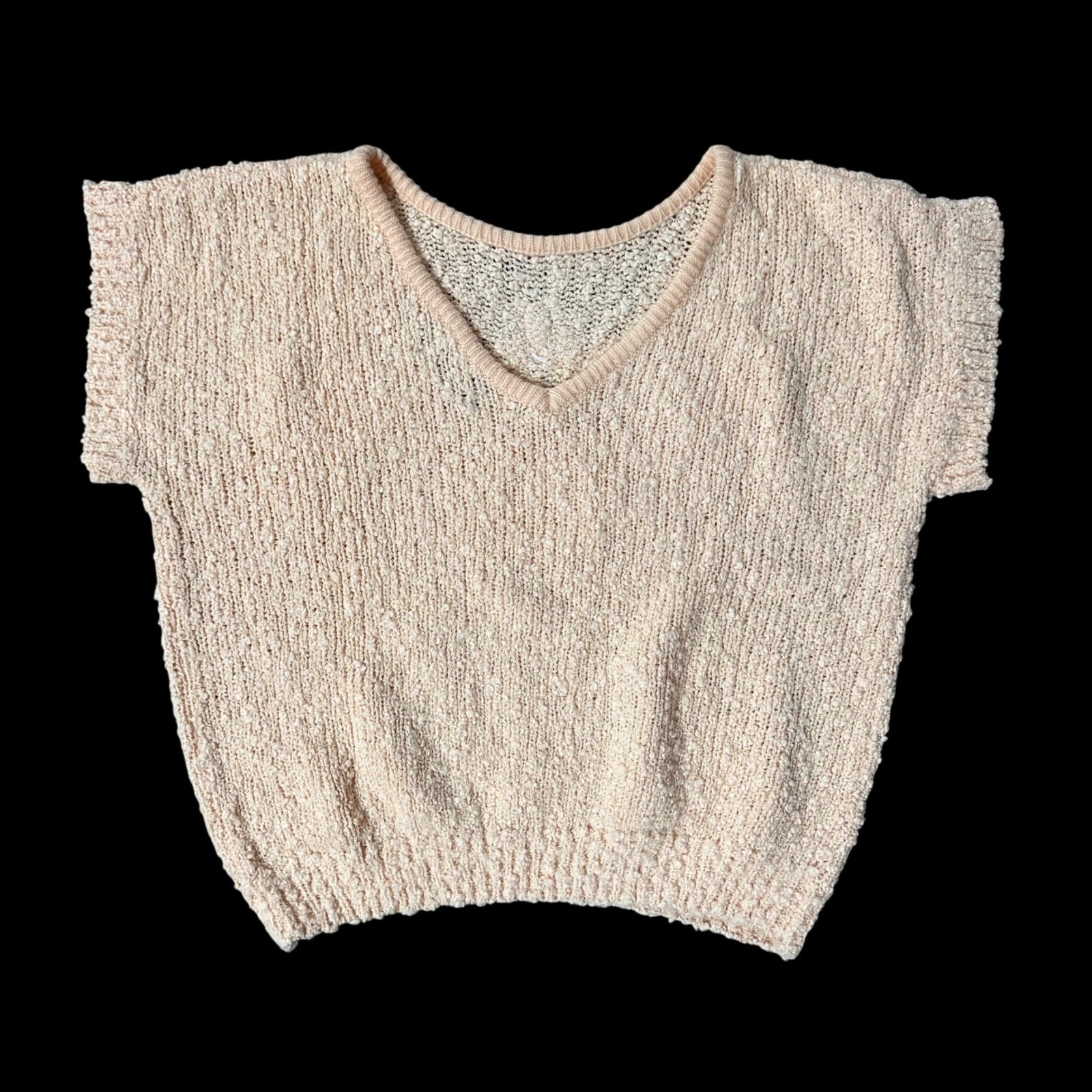 Vintage Peach Short Sleeve Sweater 1980s Yarnworks Floral Applique Large Taiwan