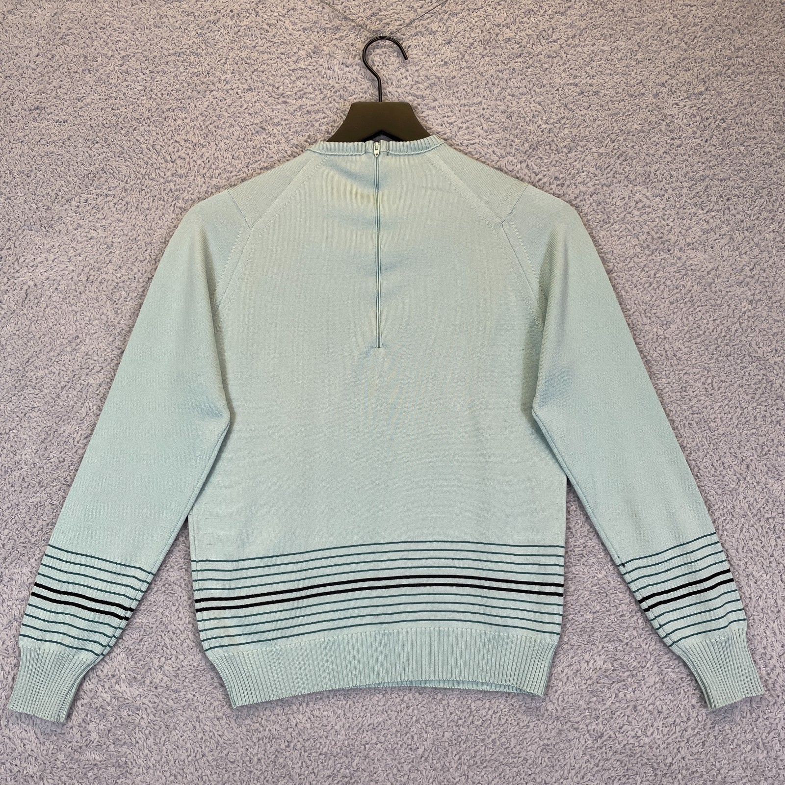 Vintage 1970s Givenchy Sport Designer Aqua Striped Sweater Top Size 36 Talon Zip