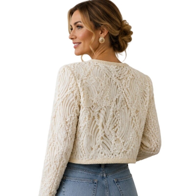 VTG A. Peach Ribbon Embroidered Cropped Jacket Ivory Gold Buttons M