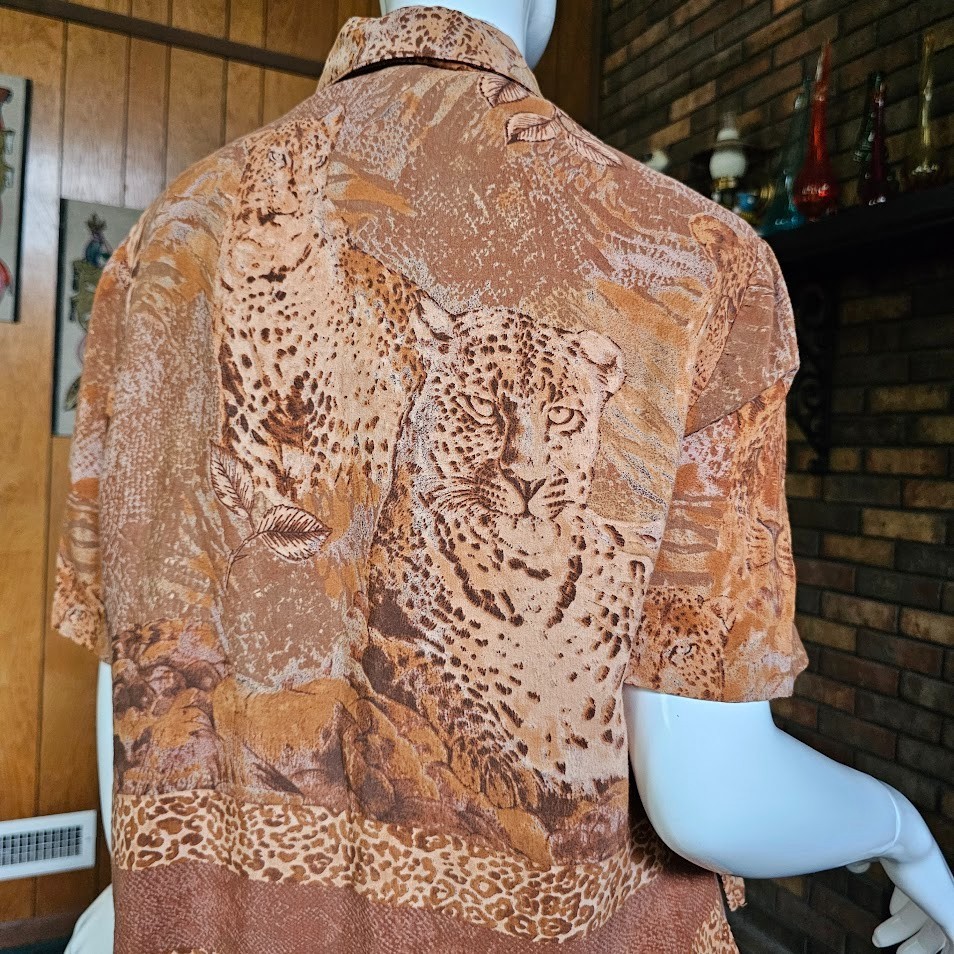 Vtg 90s SL Fashions Leopard Animal Print Safari Volup 2 Pc Dress + Shirt XL/XXL
