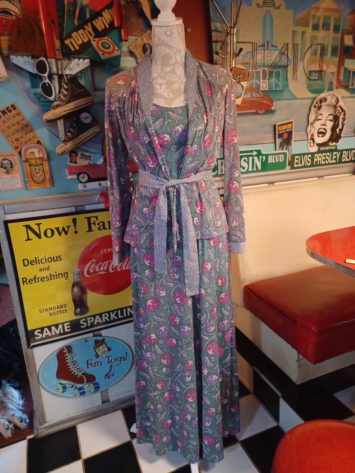 Vintage Mid-century 1970s Two-piece Maxi Dress With Jacket **FLAWS** MCM Mod