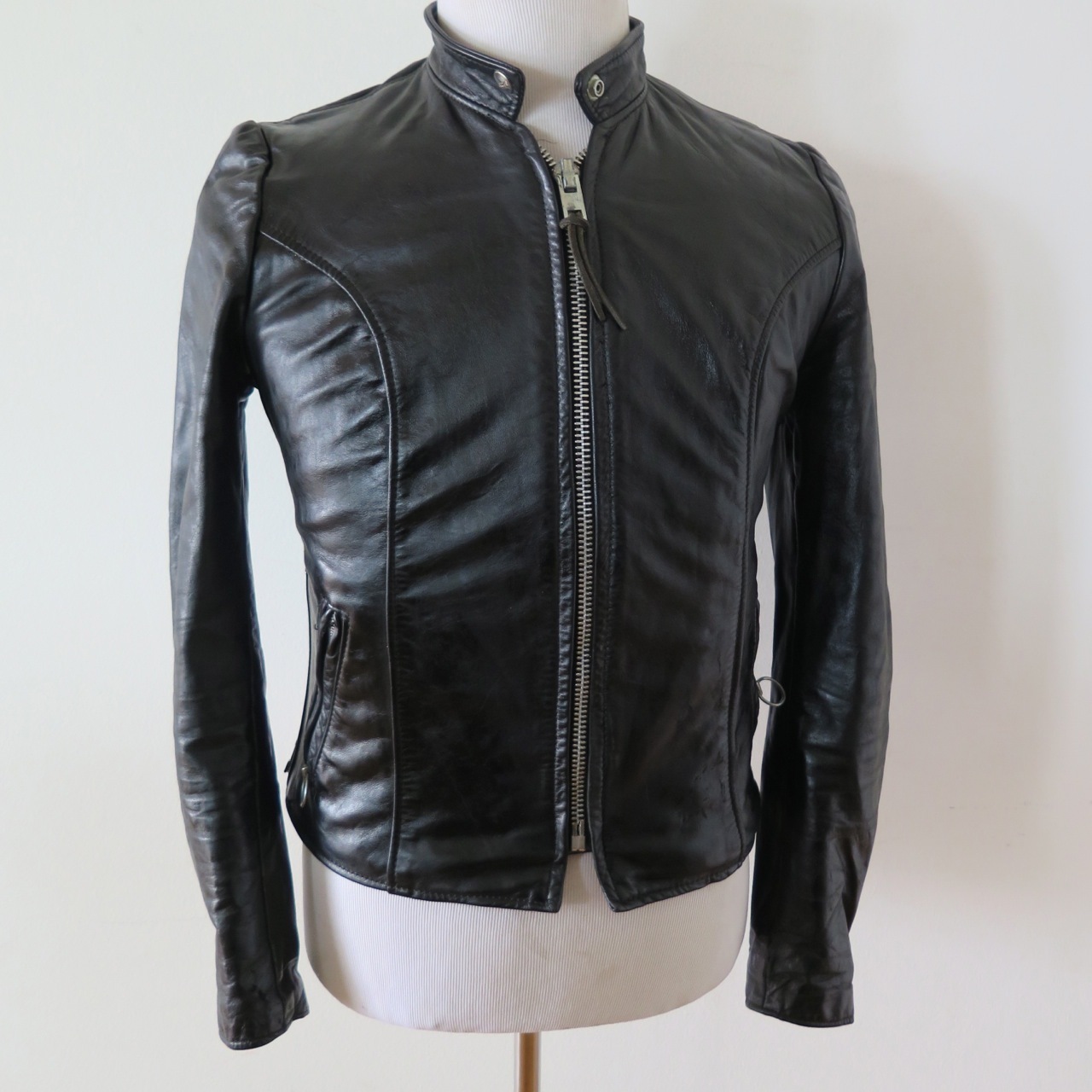 VINTAGE ORIGINAL LEATHER JACKET BROOKS SPORTSWEAR DETROIT 1970’s BLACK SZ 32 XS