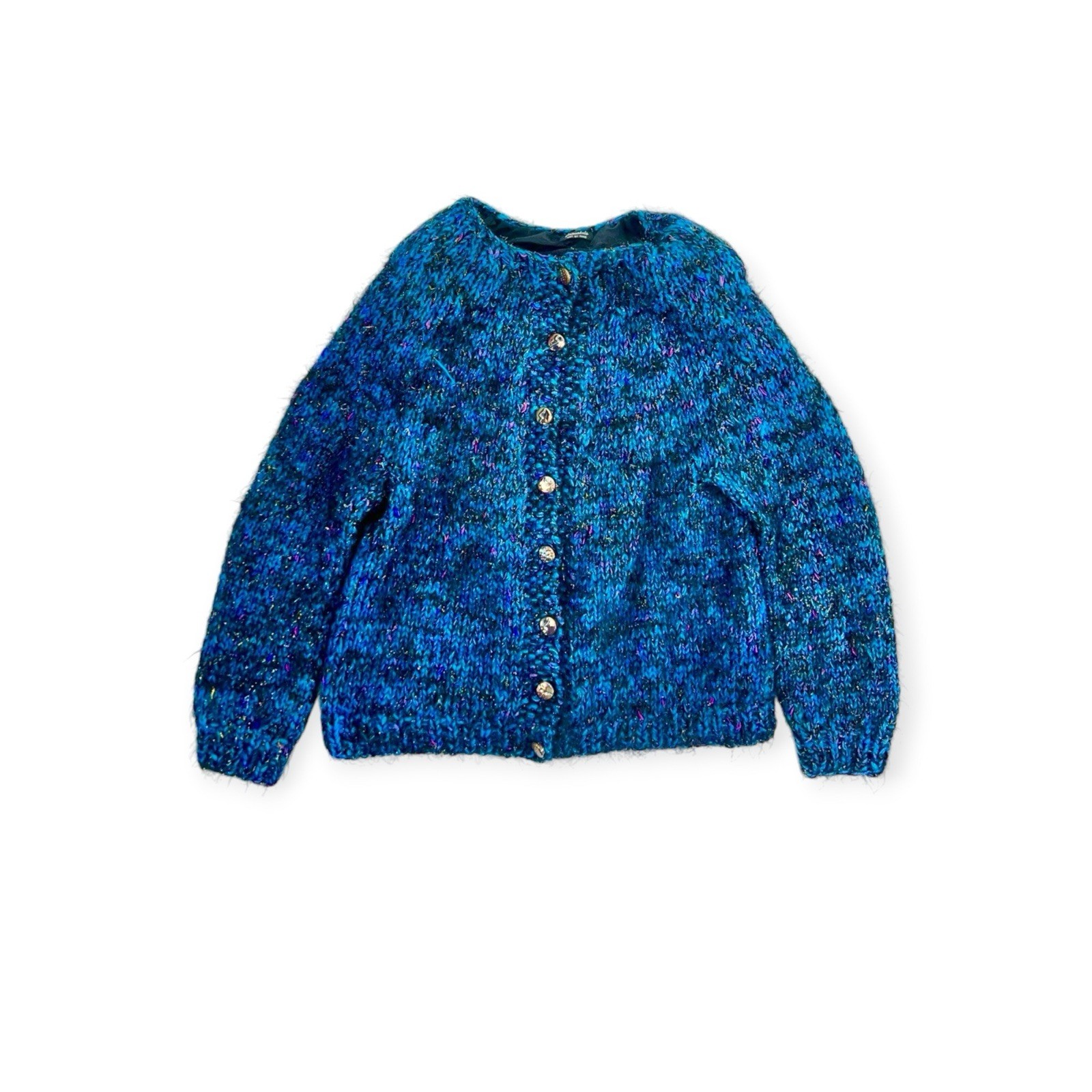 VTG GLITTER WOOL MOHAIR SWEATER LINED JACKET MOD AVANT GARDE FUZZY SHAG NEW WAVE