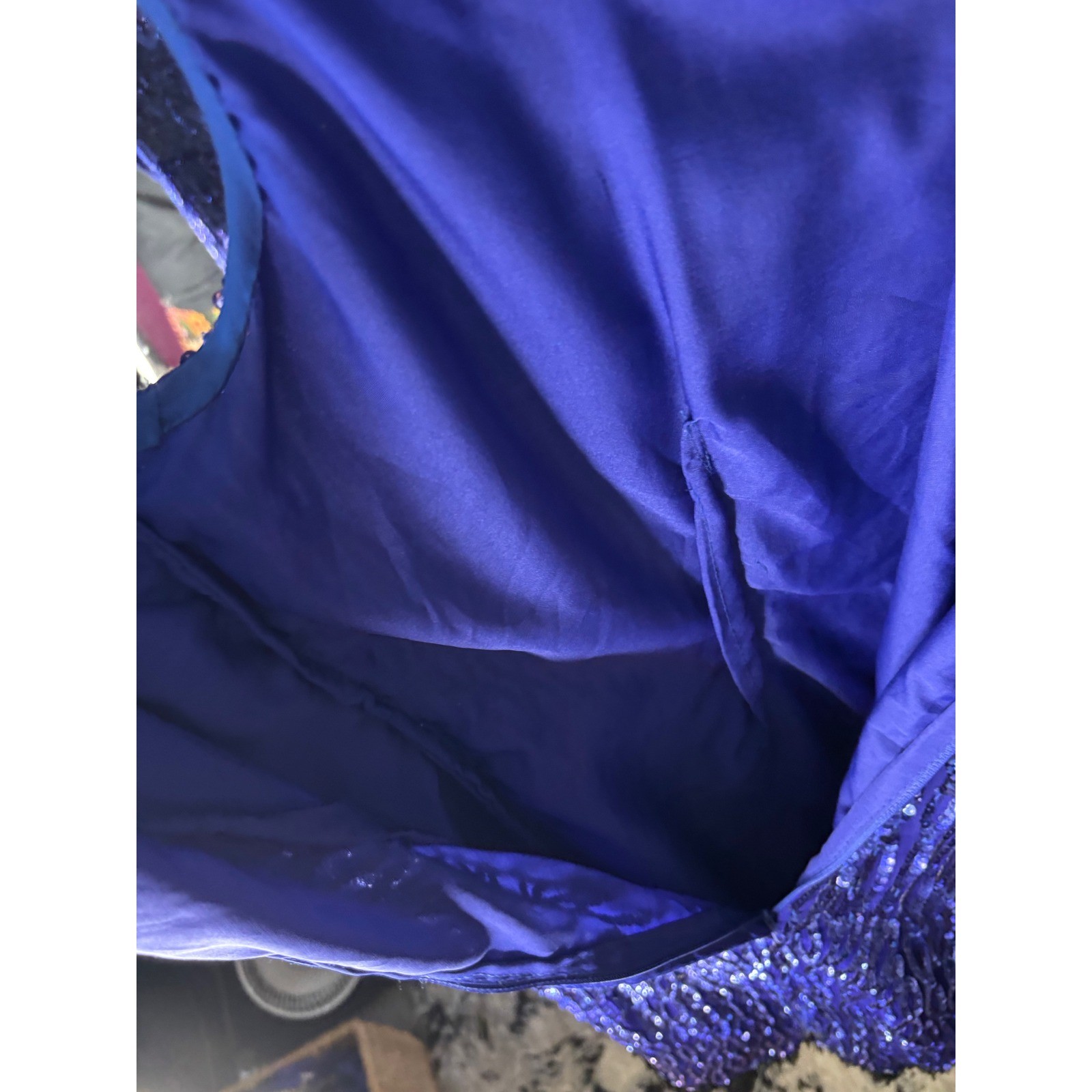 Vintage Blue Sequin Cocktail dress V-Neck Keyhole Back Fringe Hem Sleeveless