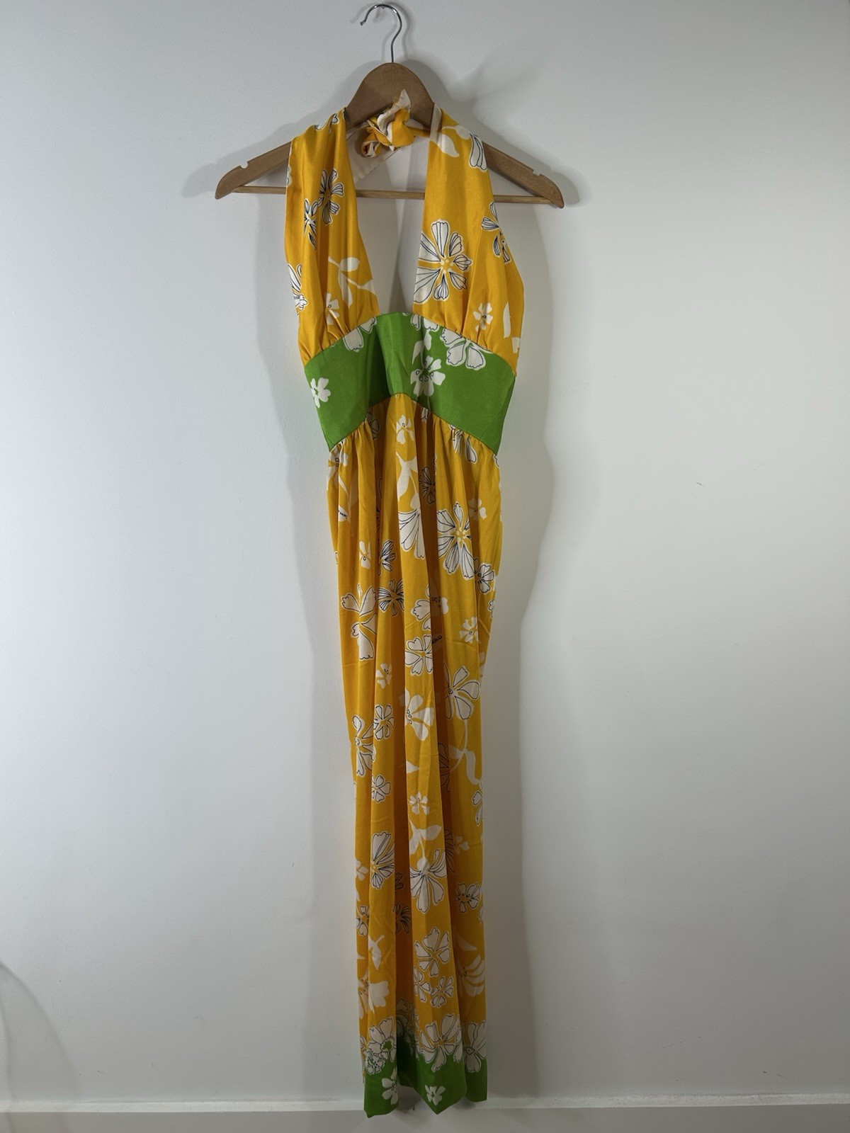 Vintage 1970’s Oscar De La Renta Dress Women’s Yellow Halter Maxi Hippy Party
