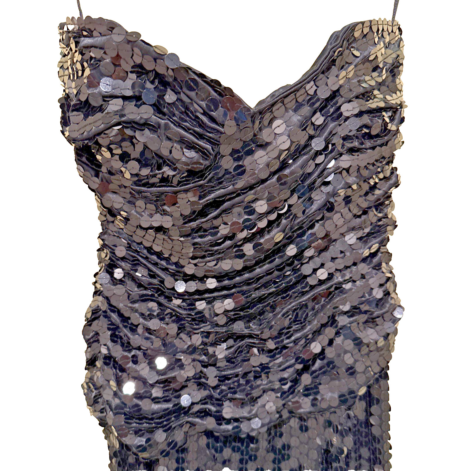 Vintage Oleg Cassini Black Sequin Party Dress Strapless Sweetheart Size 10