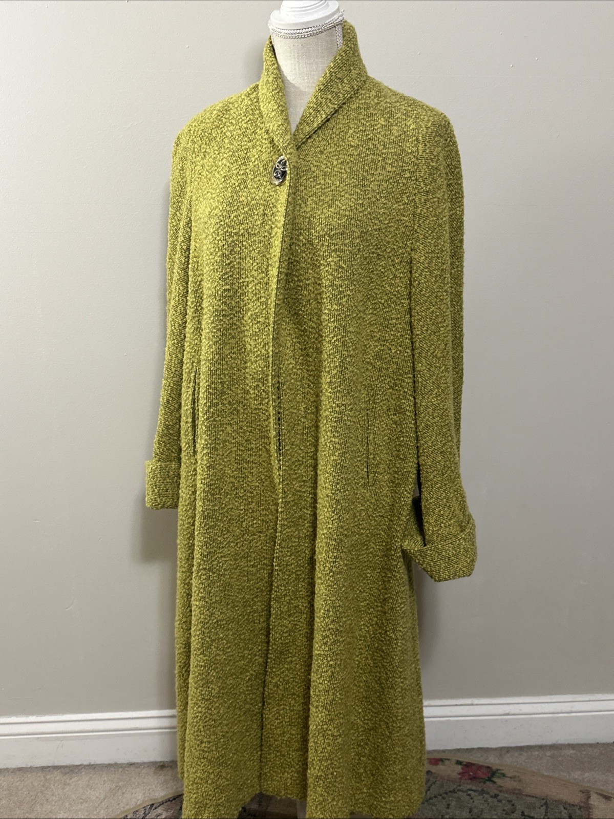 Vtg Jordan Marsh Boston Long Chartreuse Coat