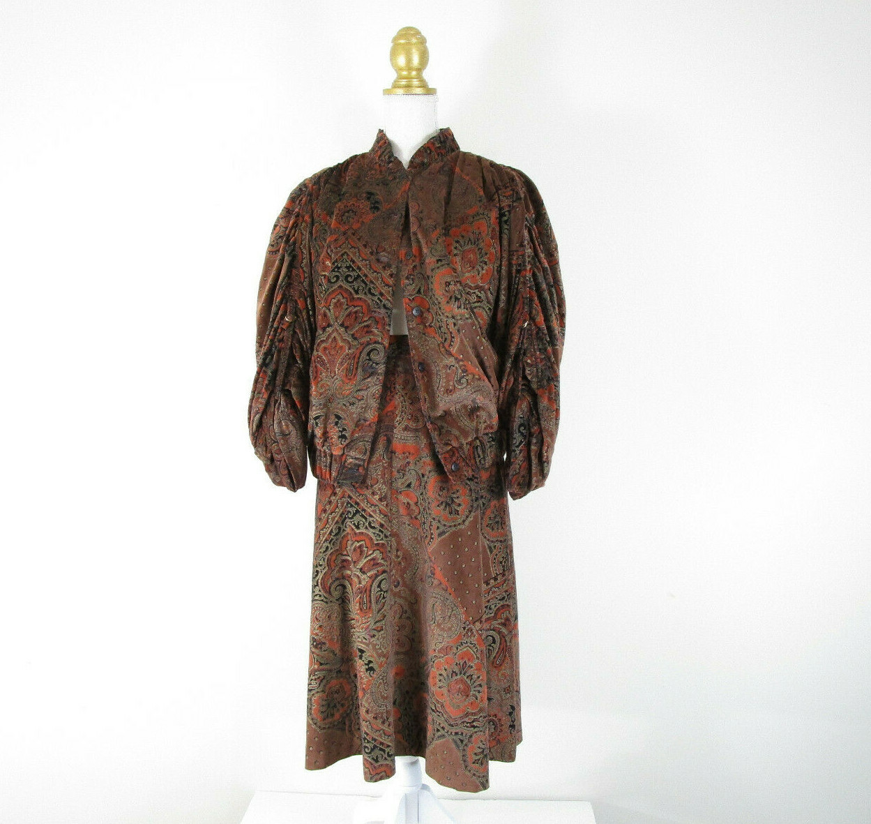 Vintage Marguerite Rubel San Francisco Velvet Jacquard Skirt Set Suit Size S