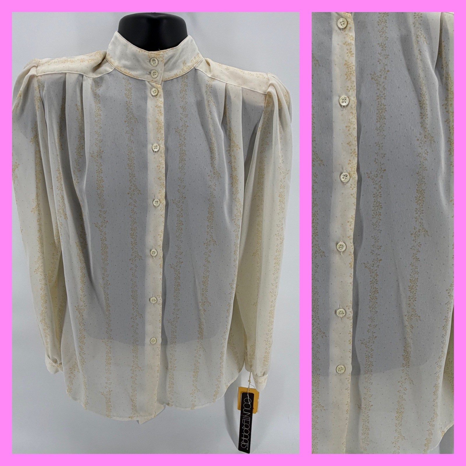 VTG 80s Counterparts Blouse NWT Sz 10 Yellow Floral Sheer Secretary Cottagecore