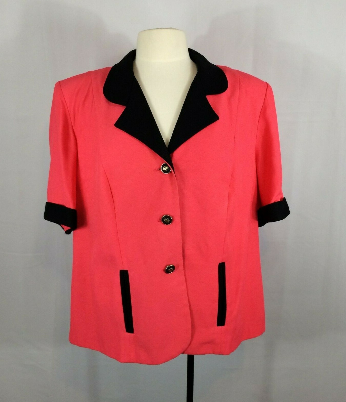 Vintage Perceptions by Irene B 80’s Pink and Black Blouse, Retro Jacket Top 16