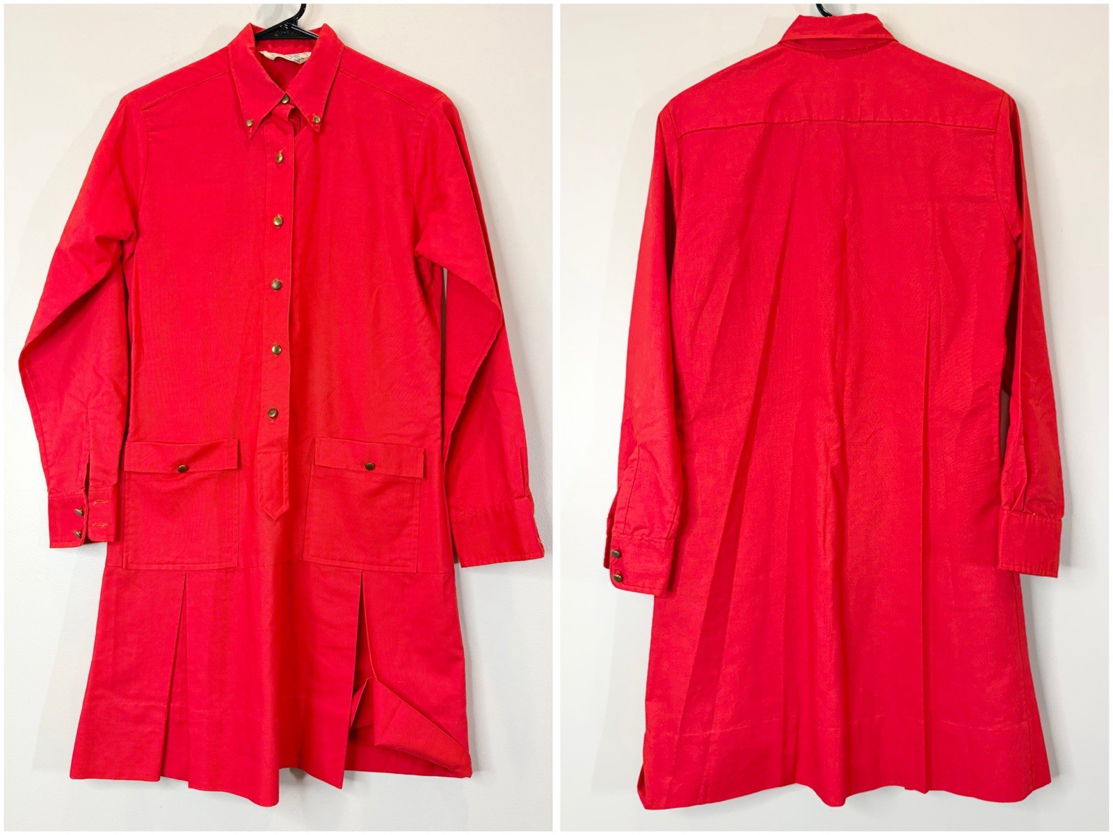 Vintage 1960s Red Sears Drop Waist Dress Dagger Collar Retro 60s Medium