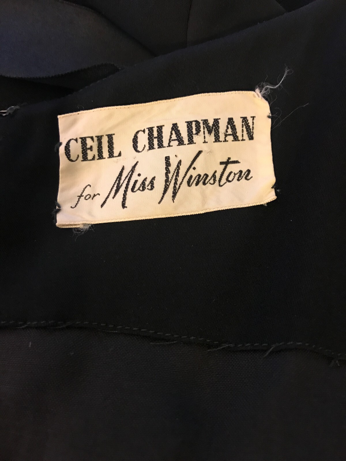 Vintage Ceil Chapman For Miss Winston Black Silk Cocktail Dress W/Satin Bow ~ M