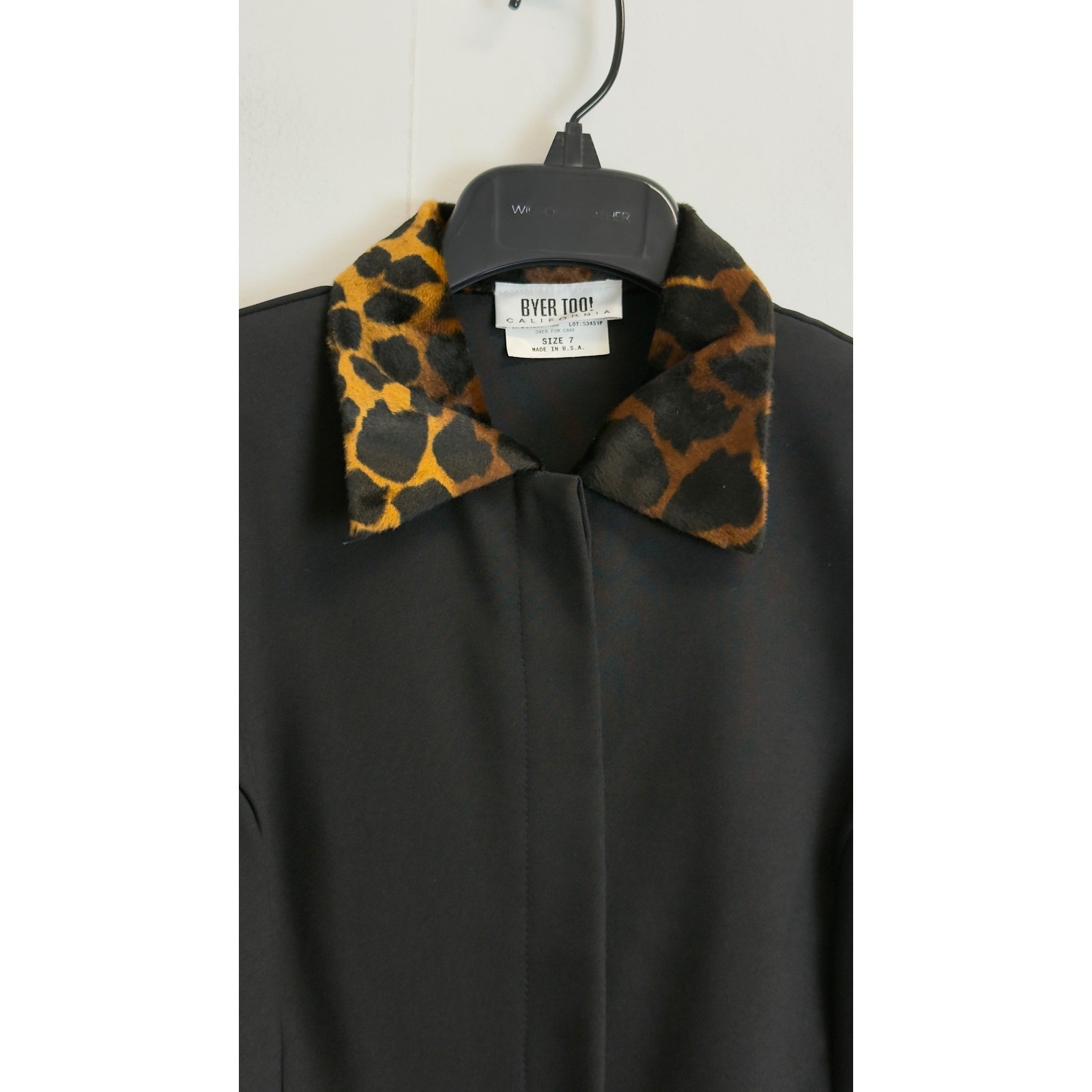 NEW Byer Too Vintage 90s Pant Suit Black Leopard Faux Fur Collar Size 7 USA Made