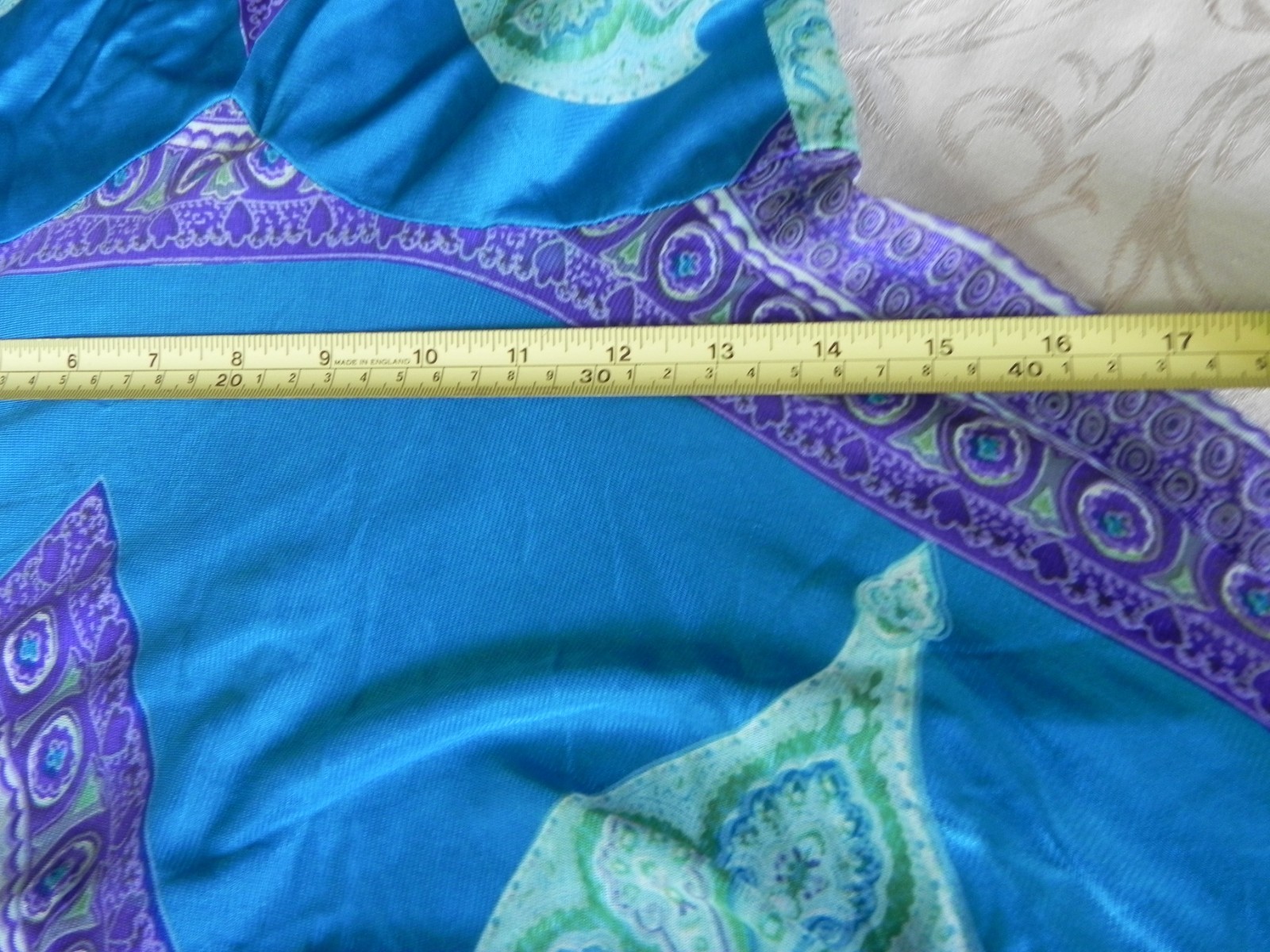VTG Elinor Gay Original Long Full Sleeveless V-Neck Dress Blues & Purple Print!