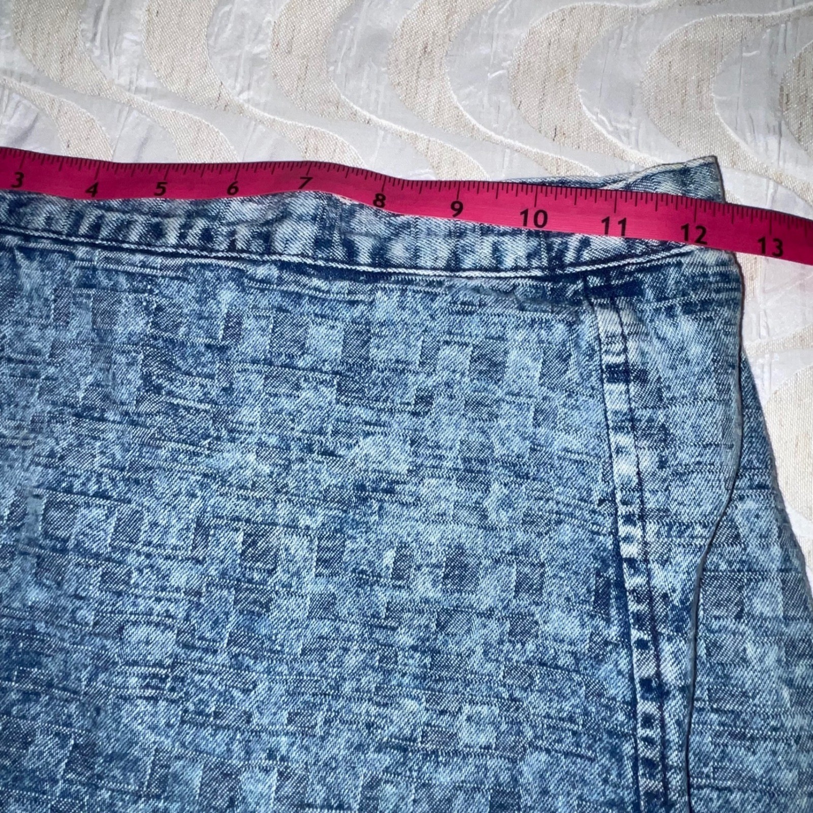 80s Paris Blues Acid Wash Denim 2 pc skirt & jacket Talon 42 Zip Puff Sleeve