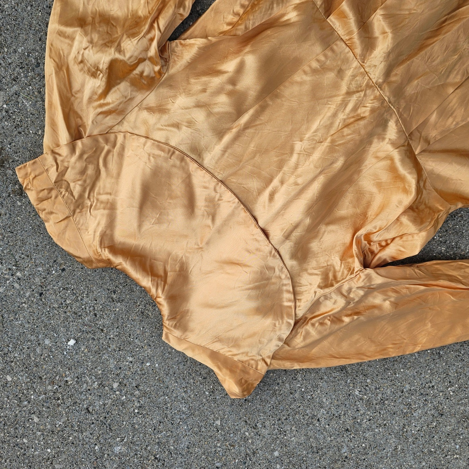 Vintage 40s Satin Gold Apricot Jacket Collar Double Breasted Coat Dressing Gown