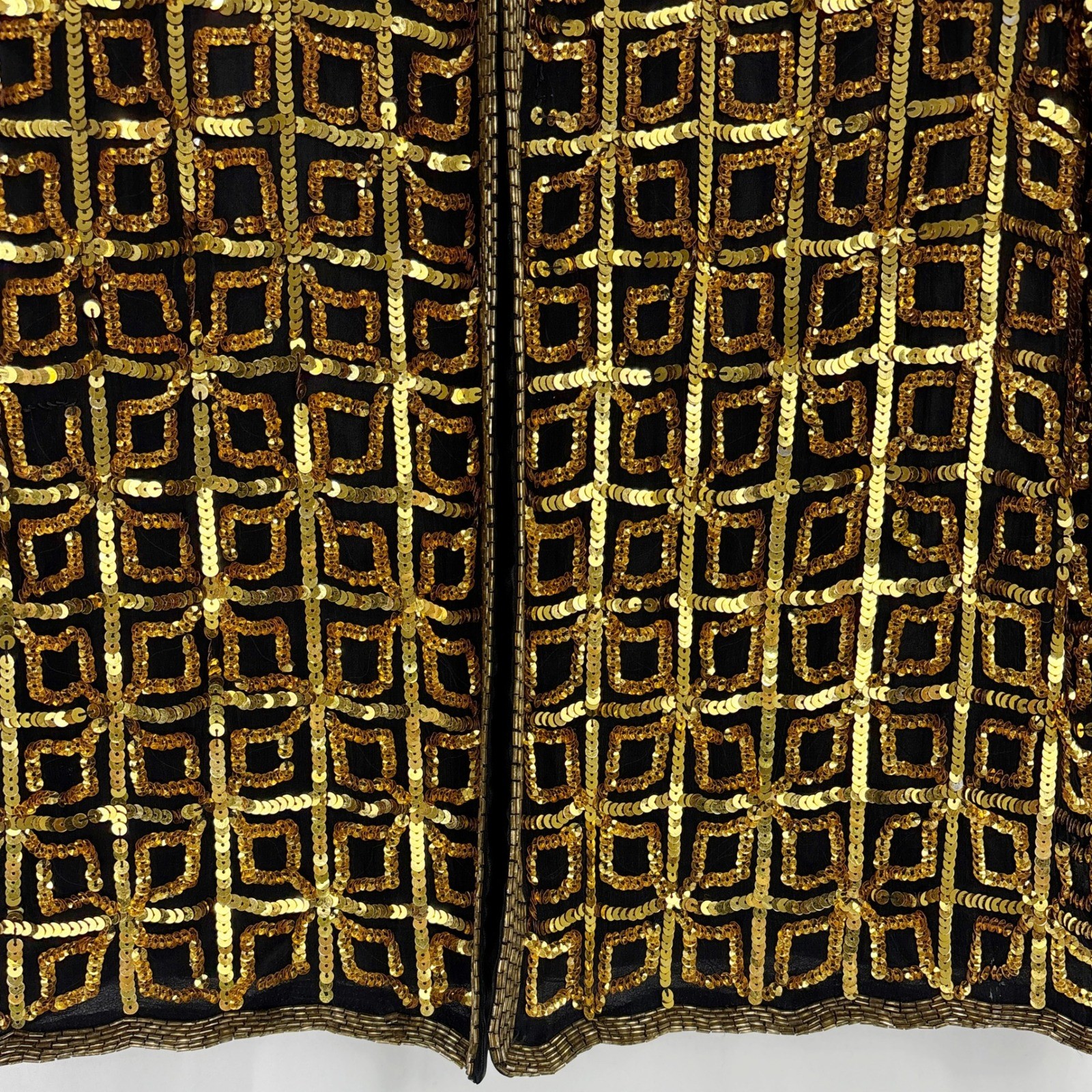 CARINA Vintage Sequin Beaded Jacket Blazer Women’s Medium Black Gold Geometric