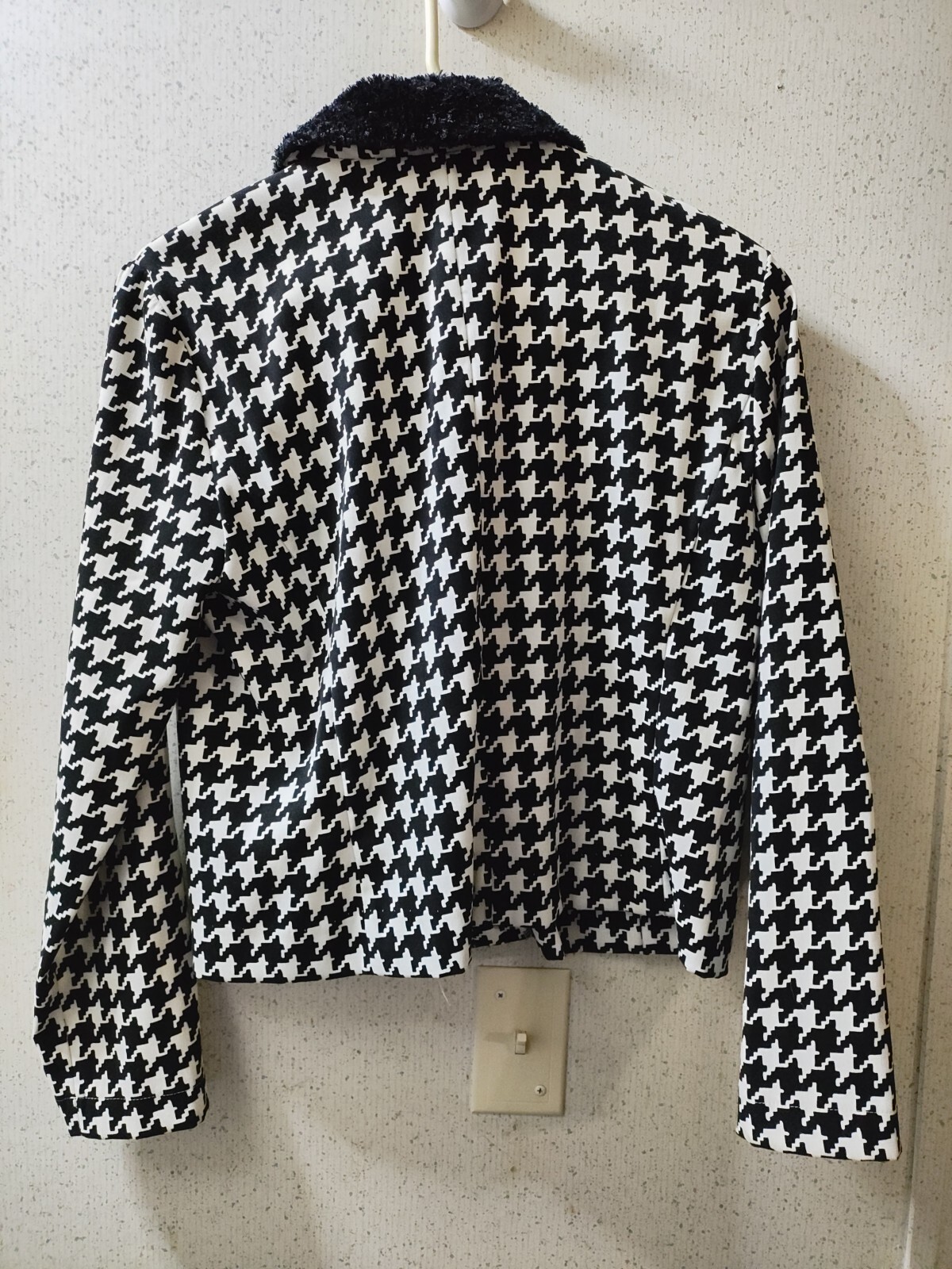 Vintage Pine Cove Houndstooth Jacket Zip-up Women’s 8 Fuzzy Collar Y2K 90s Clean