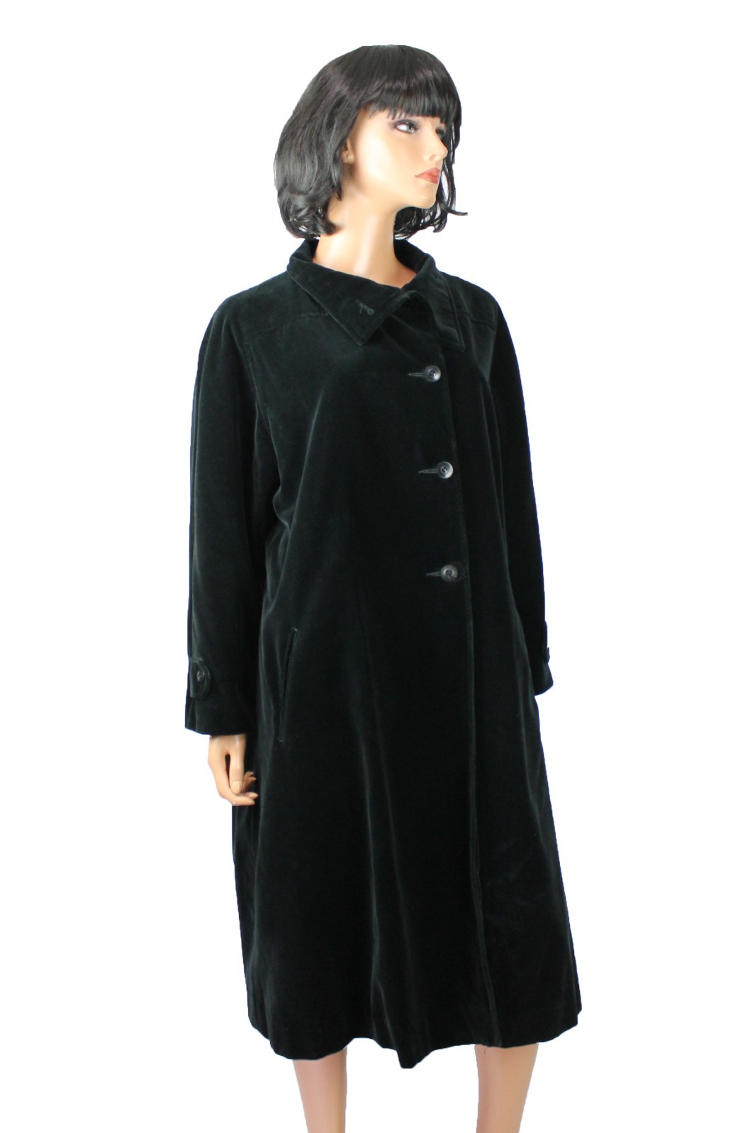 Velvet Opera Coat Sz 16 XL Vintage 70s Drizzle Black Cotton Velvet Long Jacket