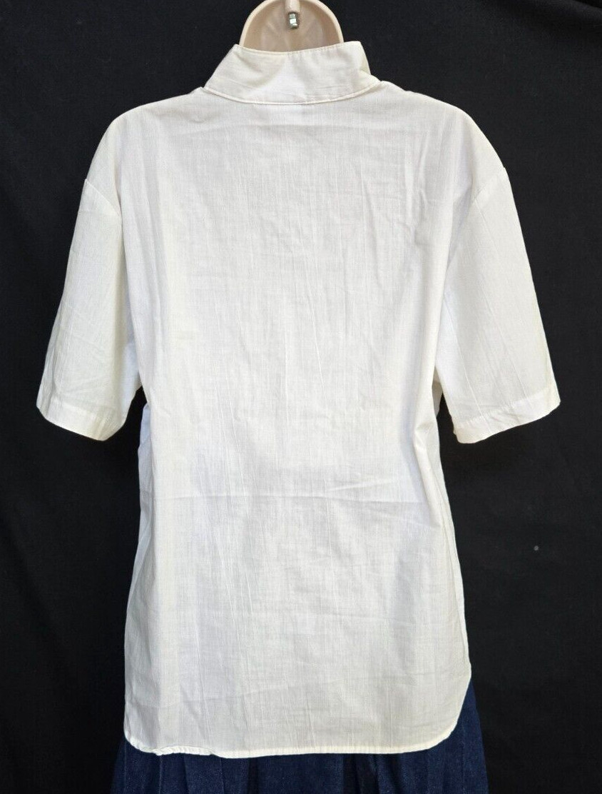 Vtg 80s Tap & Co Boho Hippie Button Blouse Stand Up Collar Floral Yoke L