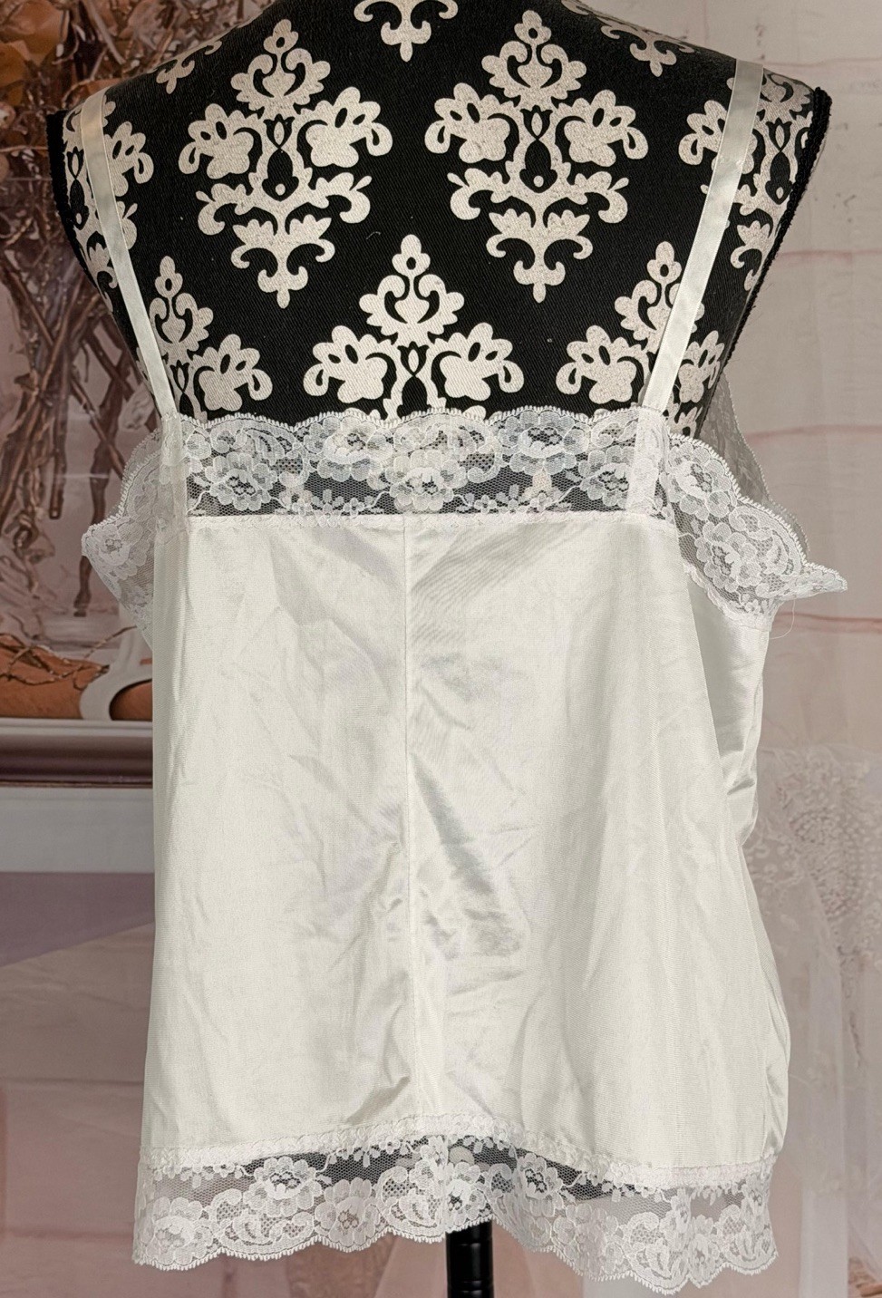 VTG 90’s Sliperfection Women’s White Satin Lace USA Made Spaghetti Strap Cami 2X