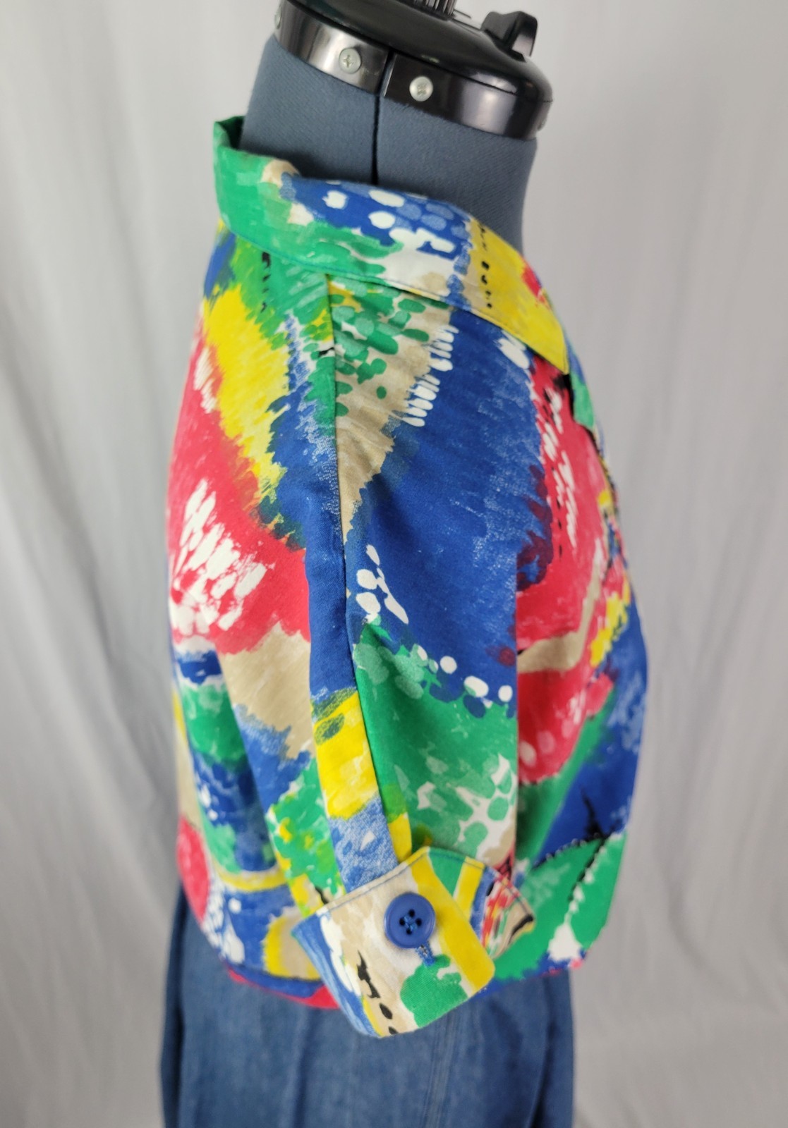 Vintage Ecco Bay Red/Yellow/Green/Blue/Tan S/S Button Down Top Size Med