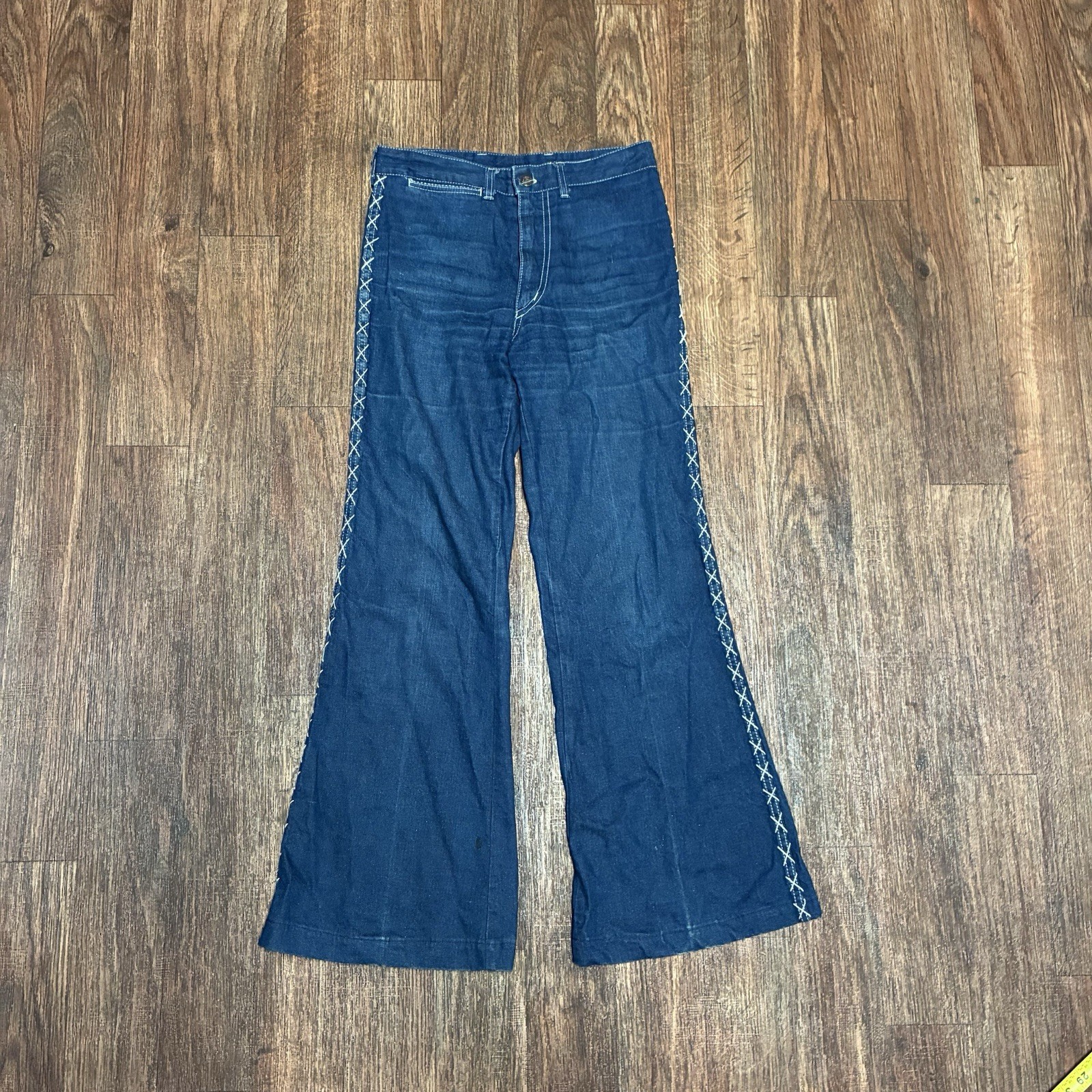 Vintage 70s Jeans Wide Leg Bell Bottom Chemin de Fer 1970s Flare 28×30