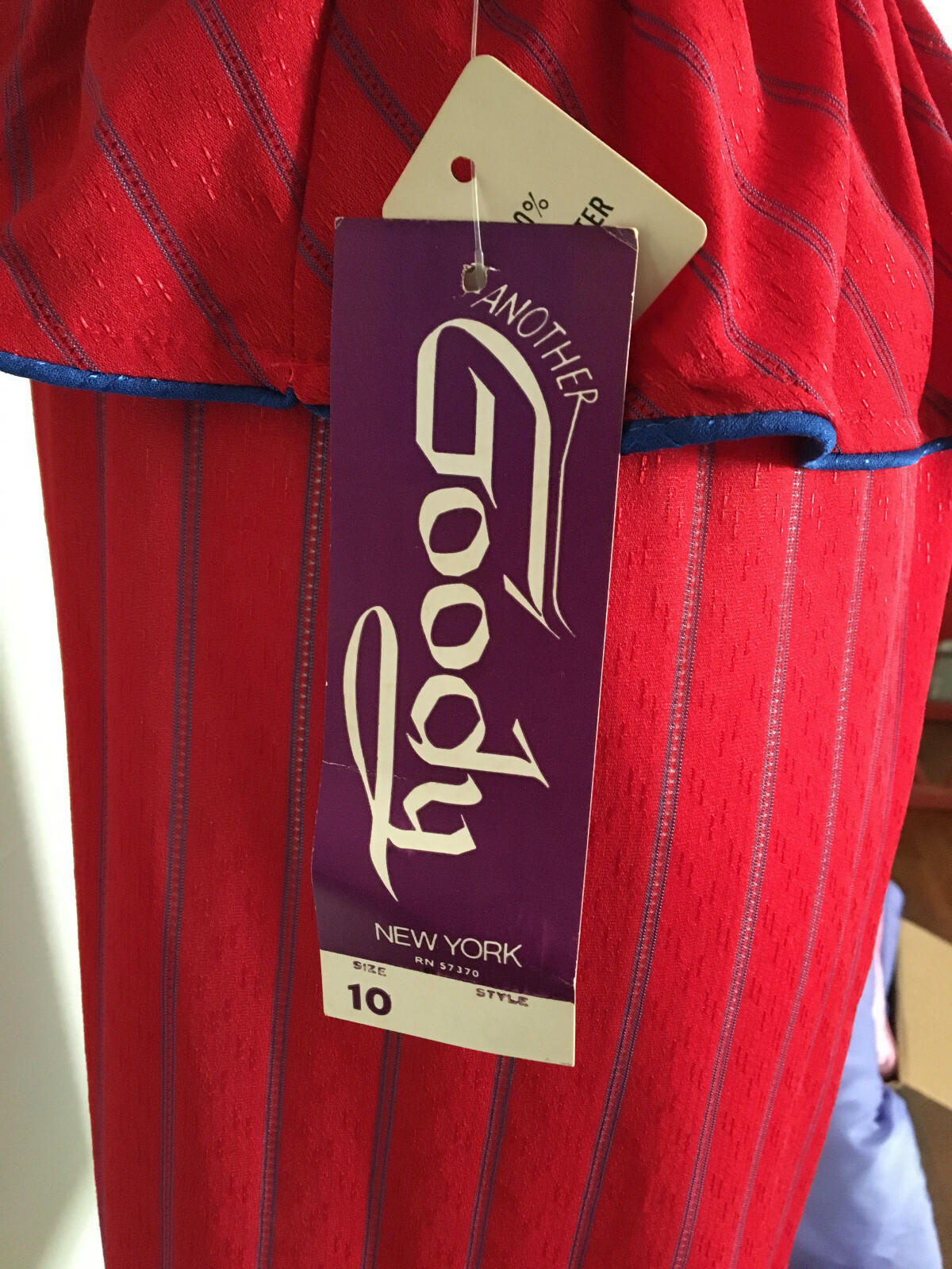 Vintage Womens Another Goody Red & Blue Striped Peplum Dress Size 10 NWT