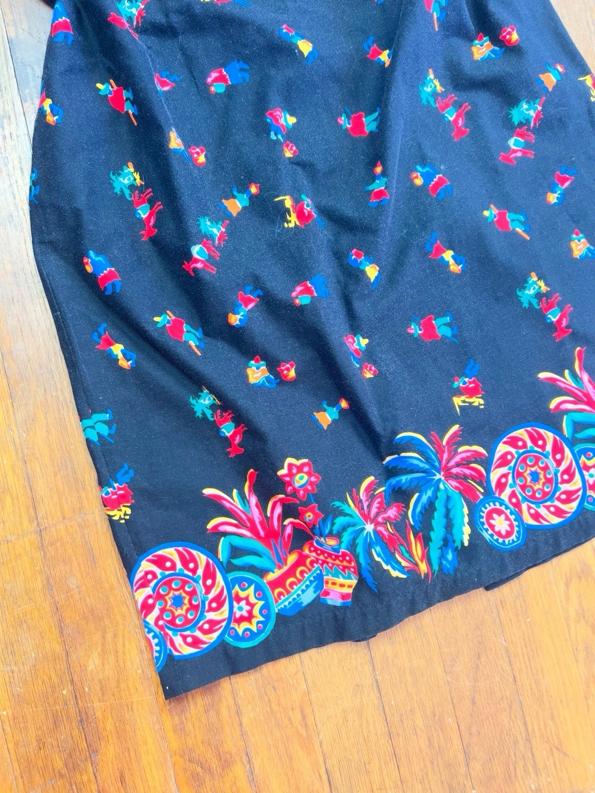 MEXICAN NOVELTY Print 60s 1960’s Vintage Black Cotton Shift Sundress Dress M 36b