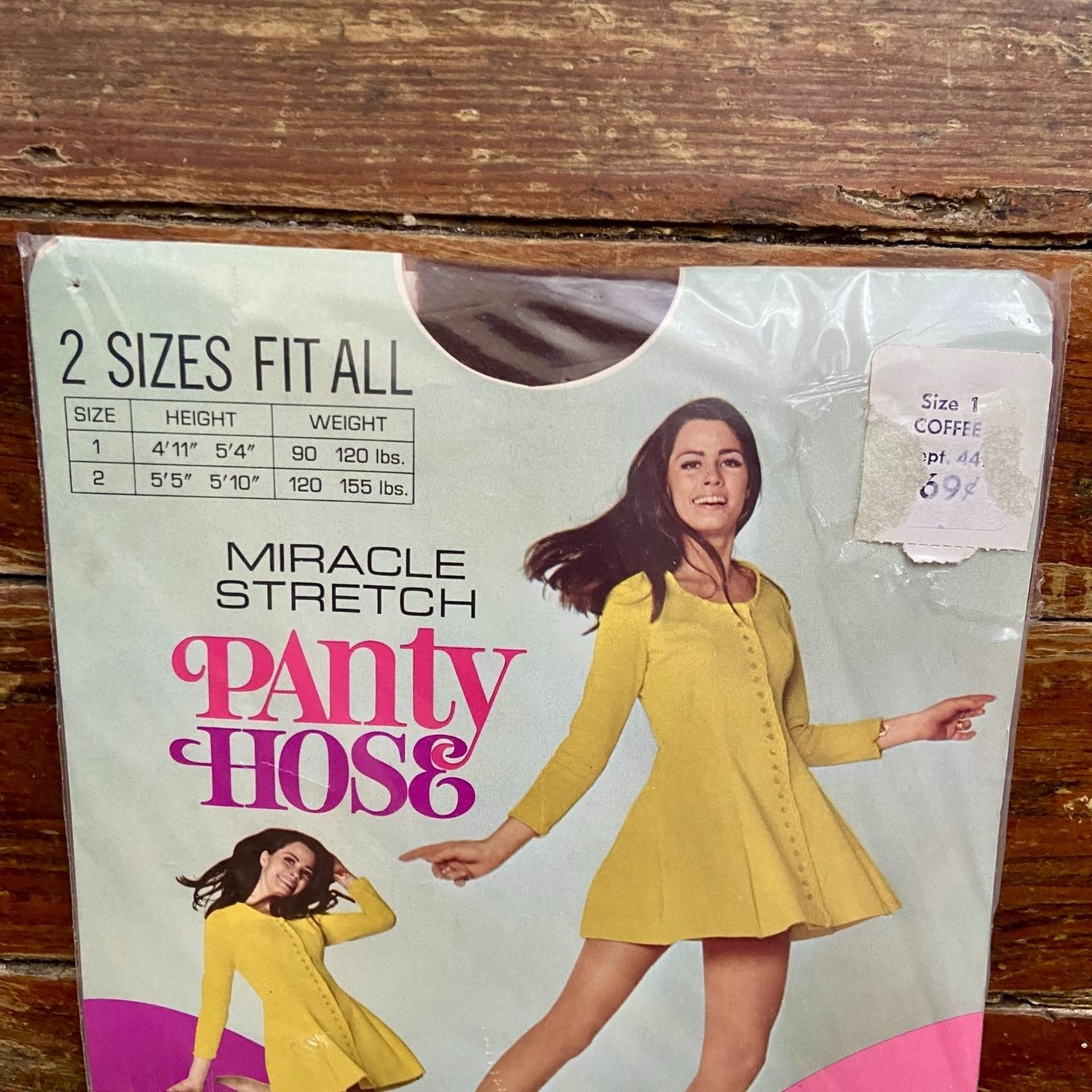 NOS Vintage 60s 70s Miracle Stretch Pantyhose Coffee Size 1 Retro Graphics NEW