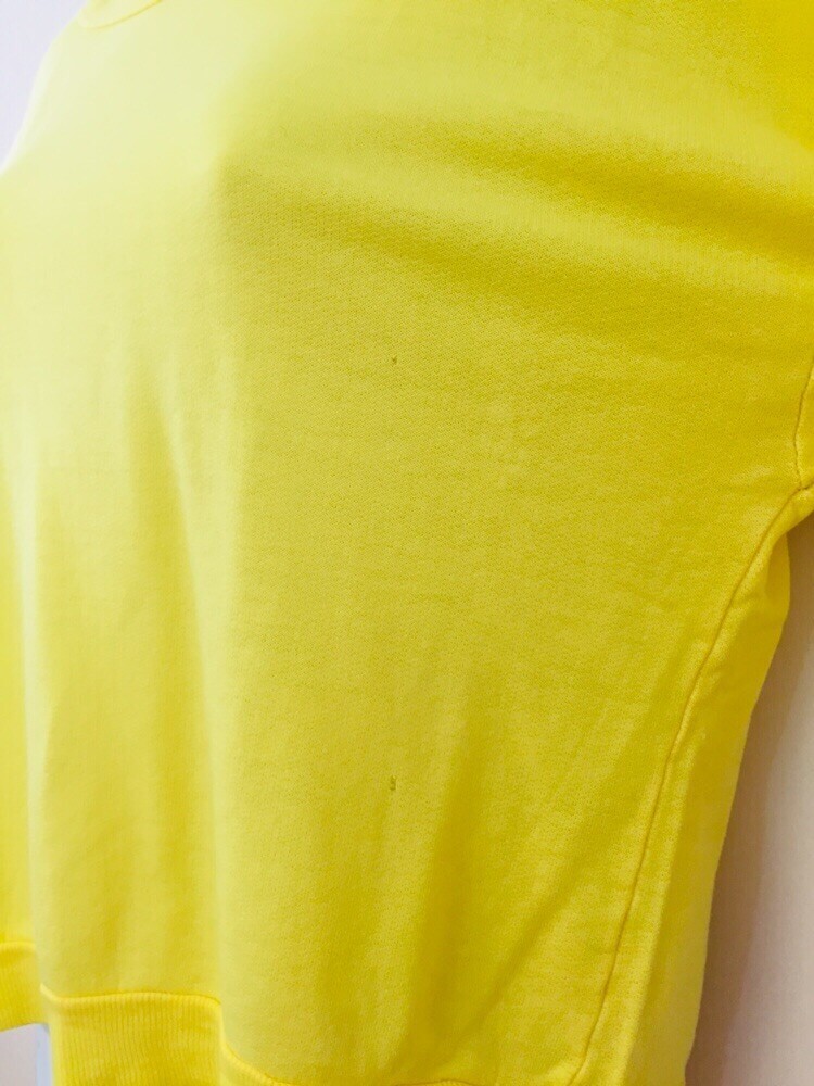 FAME Clothing Co California Vintage 1980s Yellow Sweater Crop Top Off Shoulder