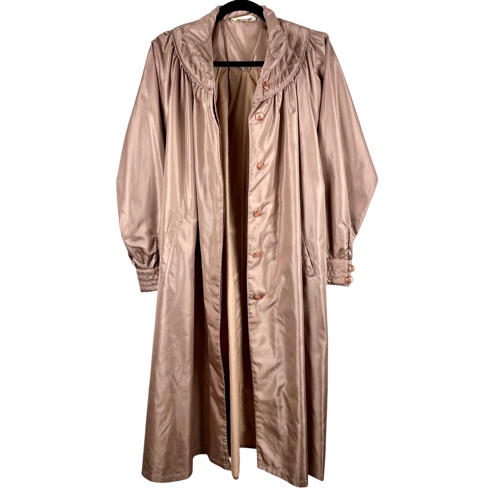 Vintage Foxland by Larson Taupe Belted Trench Coat Puff Sleeve Long Coat