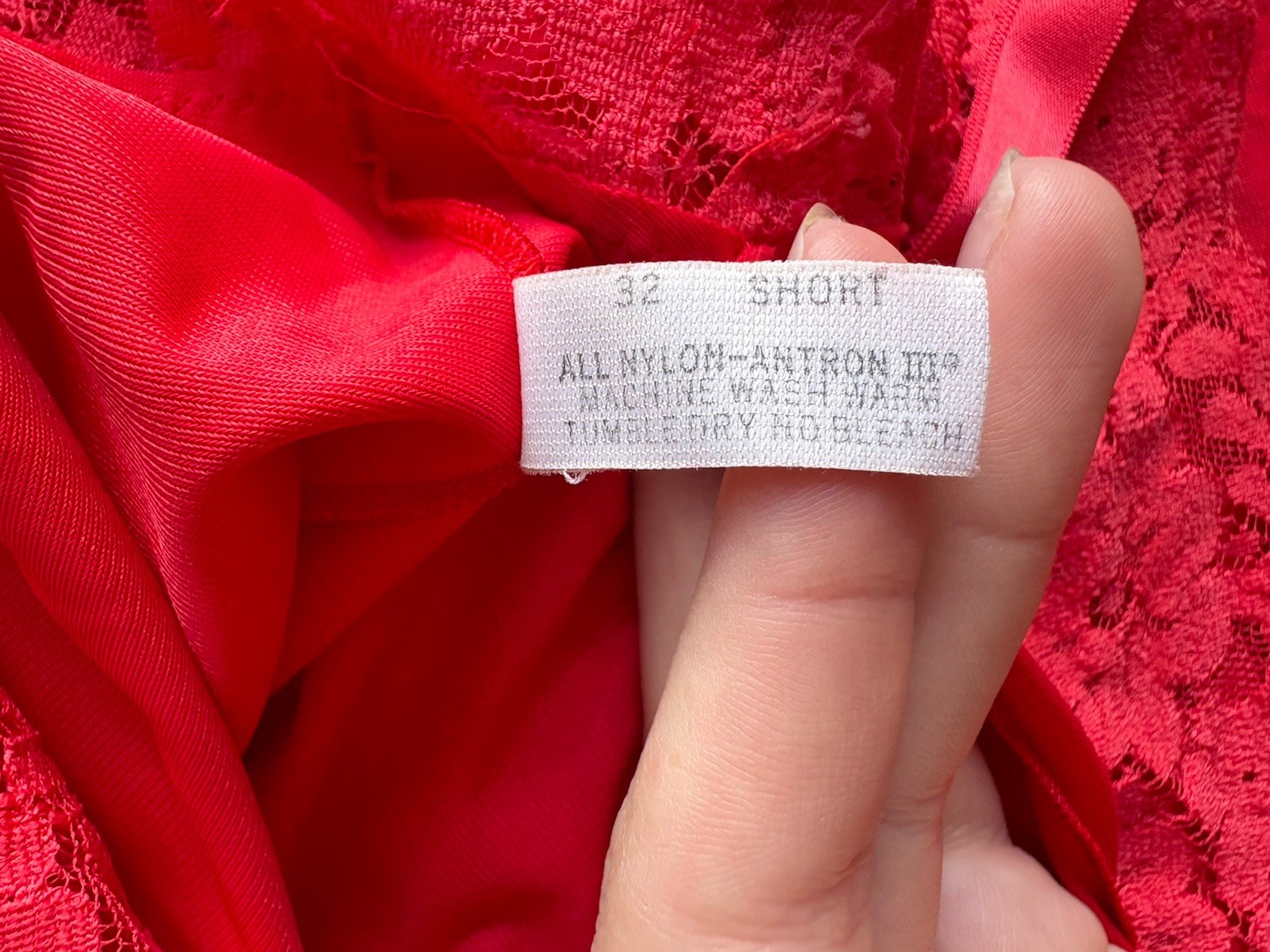 Shadowline Red Lace Trim Nylon Slip, Petite 32 Short, Lace Fabric