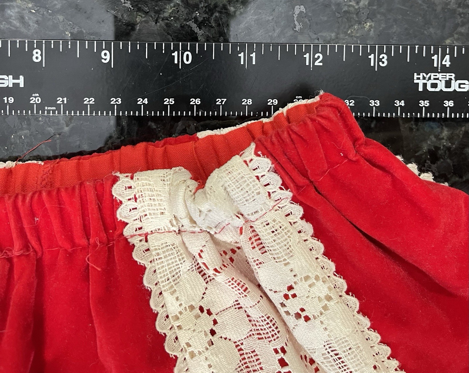 70s Red Velveteen Lace Prairie Revival Skirt Christmas Mrs. Claus Festival READ