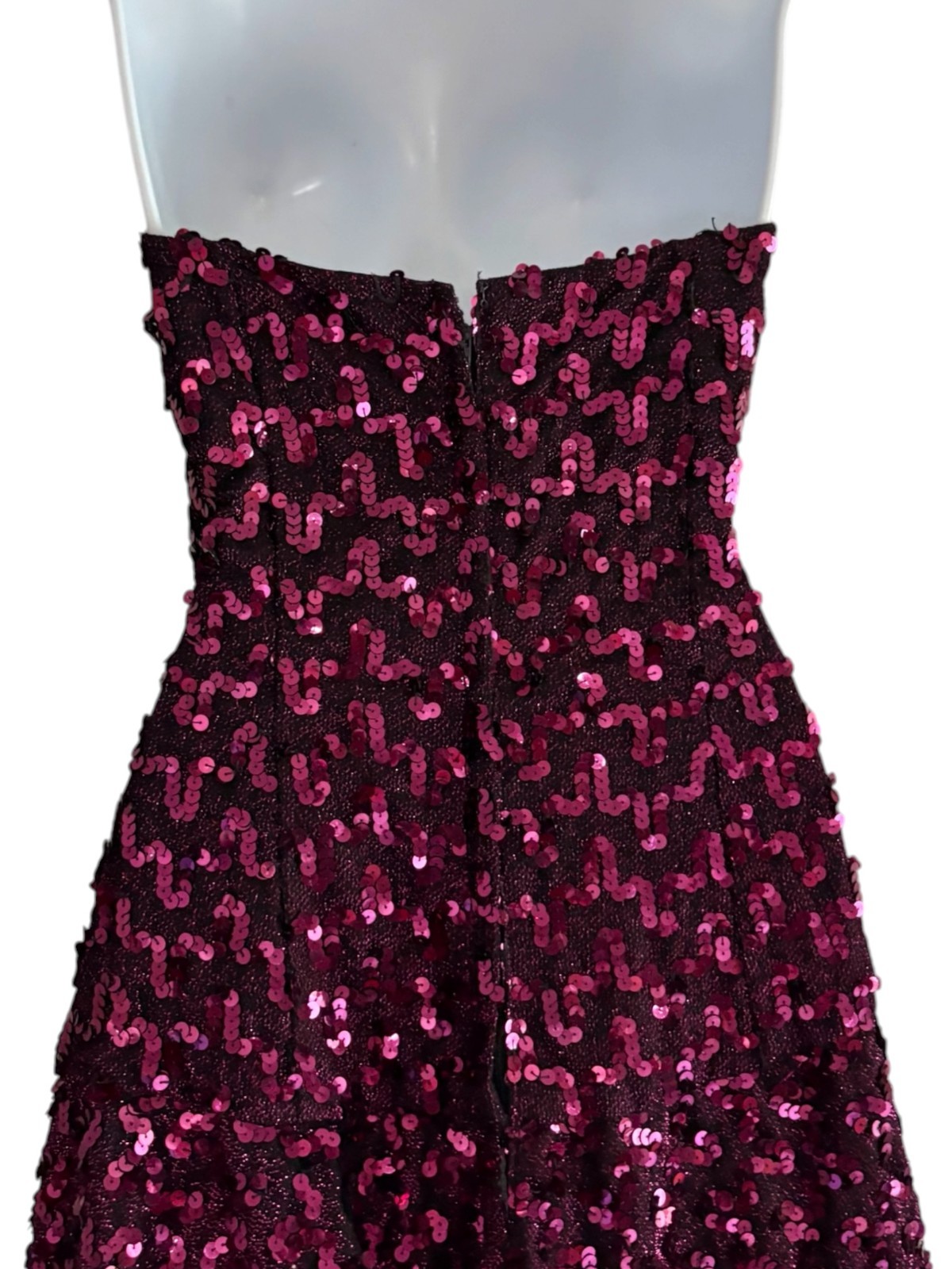 Vintage 70s Sequin Formal Gown Purple Strapless Evening Dress Mike Benet S/M