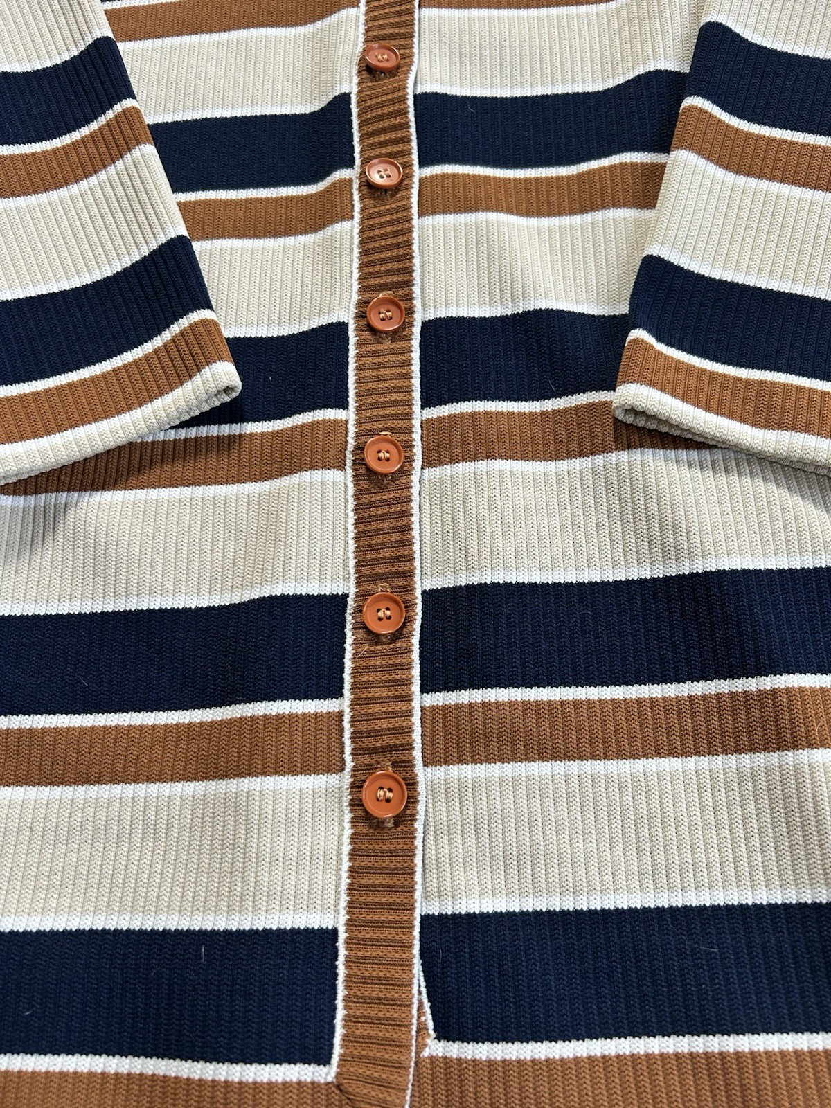 ILGWU Vintage 70s 80s Knits Sheath Dress USA Navy, Brown Small